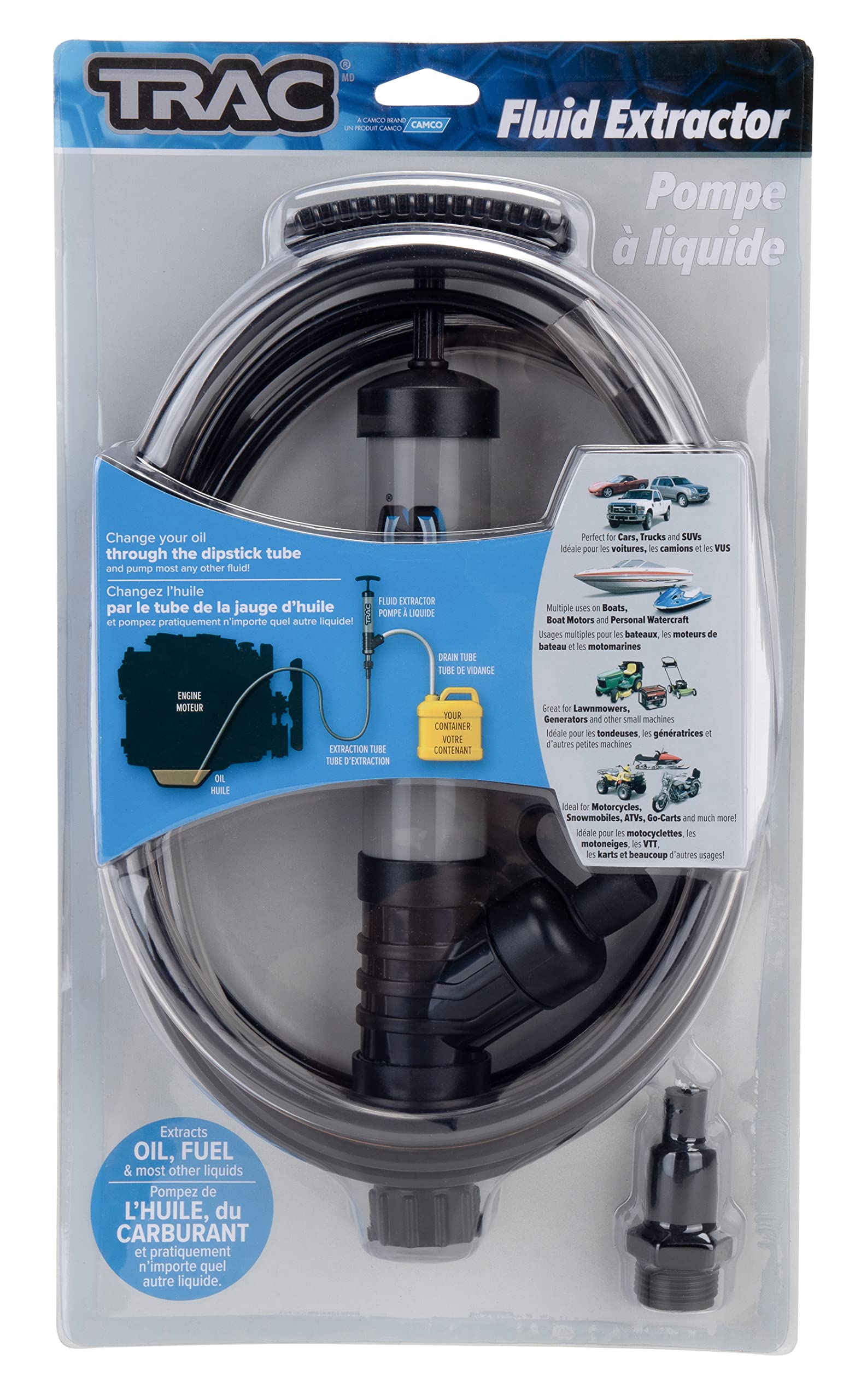 Trac Outdoors Fluid Extractor Hand Held - Ideal for Nearly All Forms of Fluid Extraction - Includes Cap, Adapters and Hoses (69360), Gray