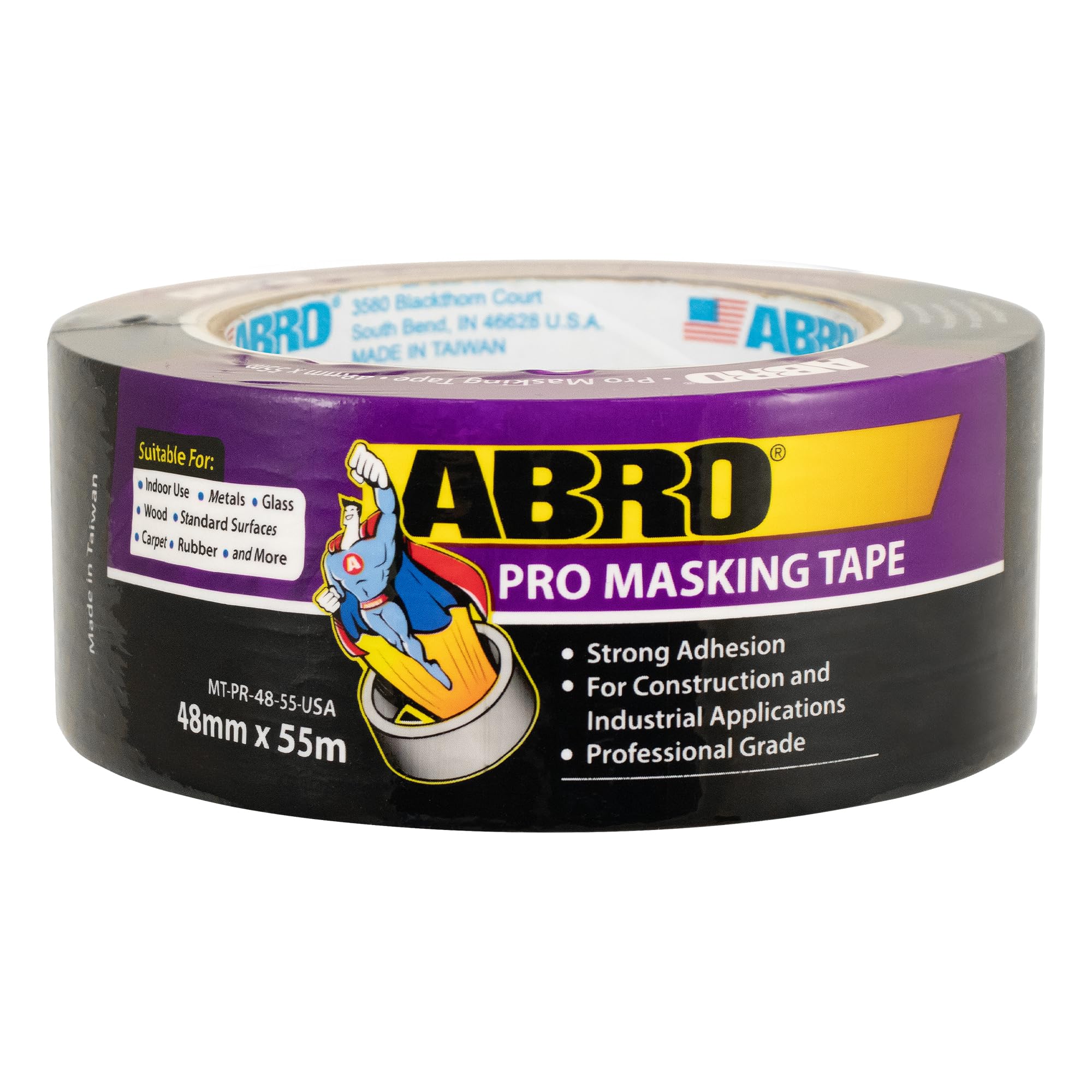 48mm x 55M ABRO Masking Tape PRO: All Purpose Natural Masking Tape, Temporary Labeling, Easy Tear, Clean Removal, Painters Tape 2 Inch Wide - Natural