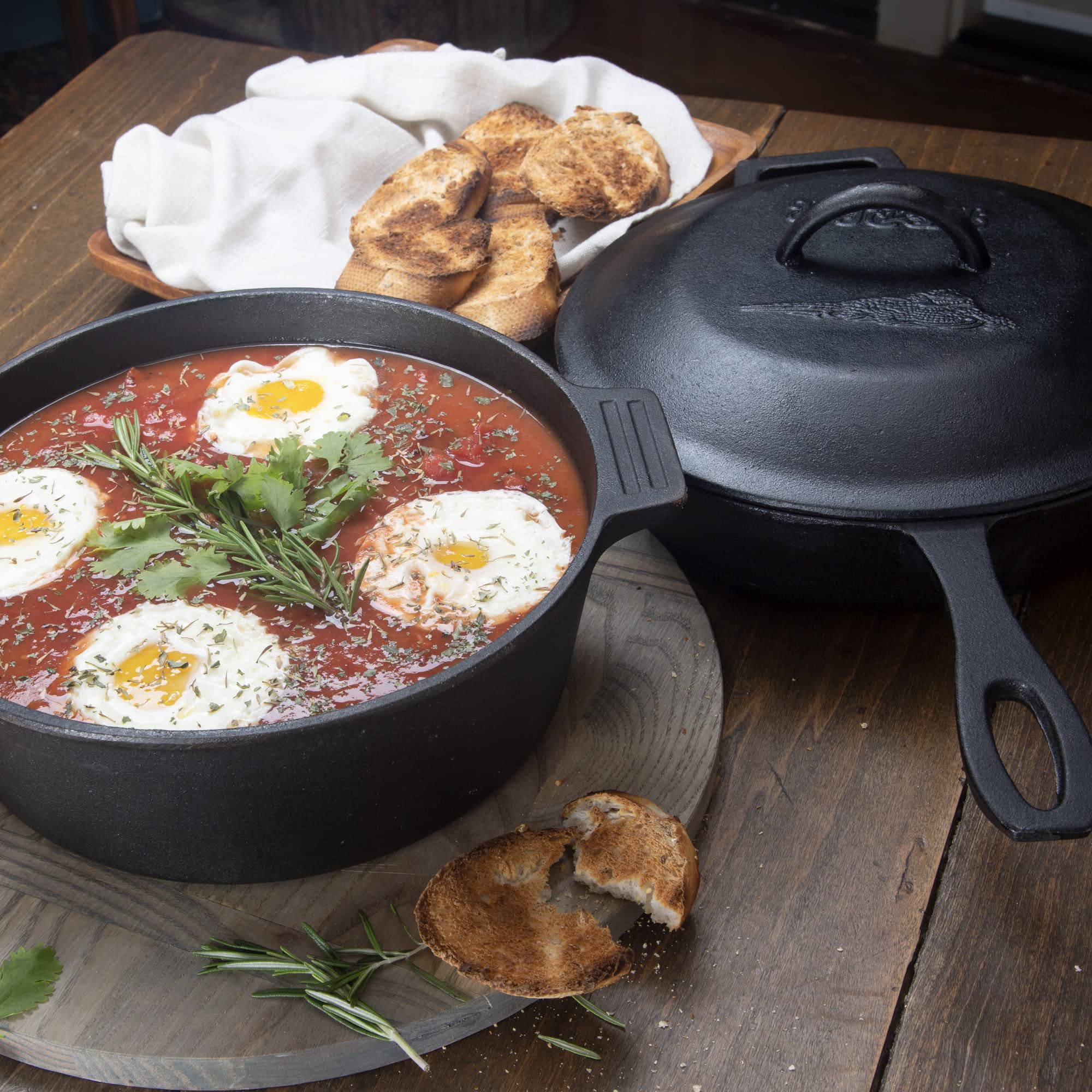 3-pc Bayou Classic Cast Iron Cookware Set Features 3-qt Skillet and 4-qt Pot w/Interchangeable Domed Basting Lid Perfect for Searing Braising Slow Simmering Soups Baking Apple Pie and Cobbler