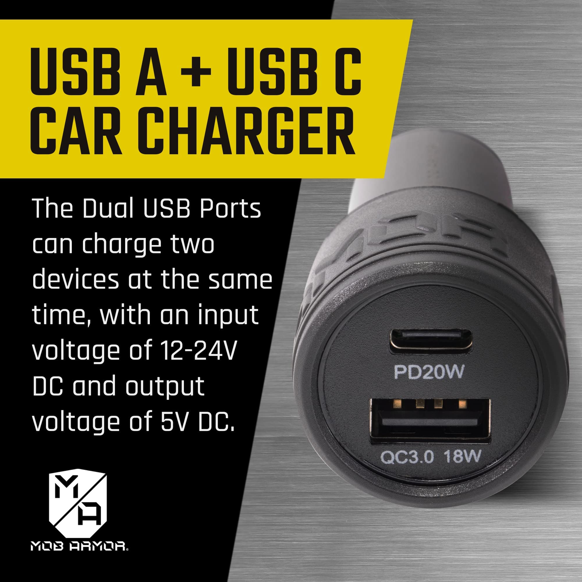 Mob Armor Dual USB 38w Quick-Charge Car Charger A + C - Fast Charging Adapter - Car Charger Adapter - Car Phone Charger - Phone Charger C Type & A Type (Black)