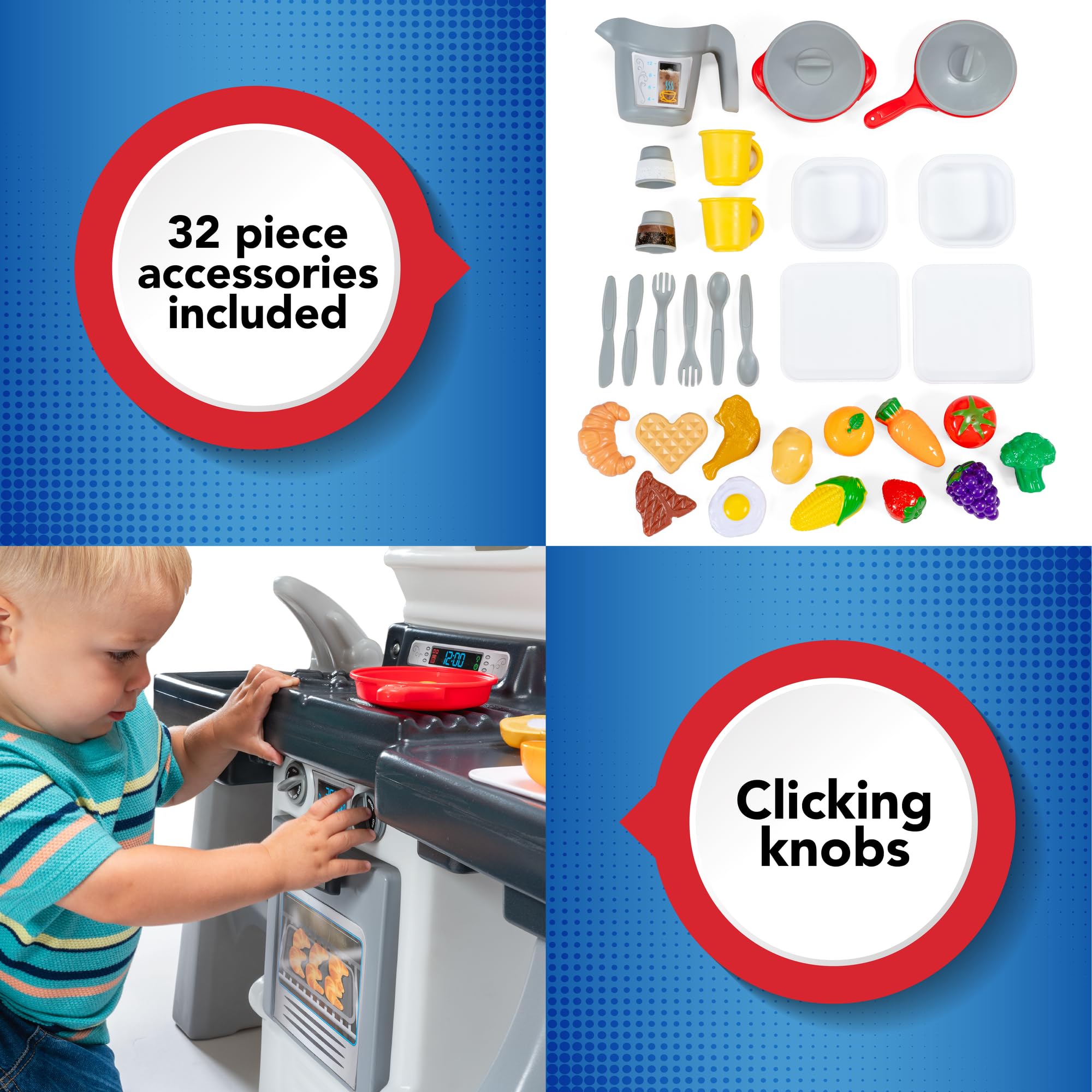 Kids Dine-in Kitchen Set Simplay3 with 2-Seat Table and 32 pc Kitchen Set