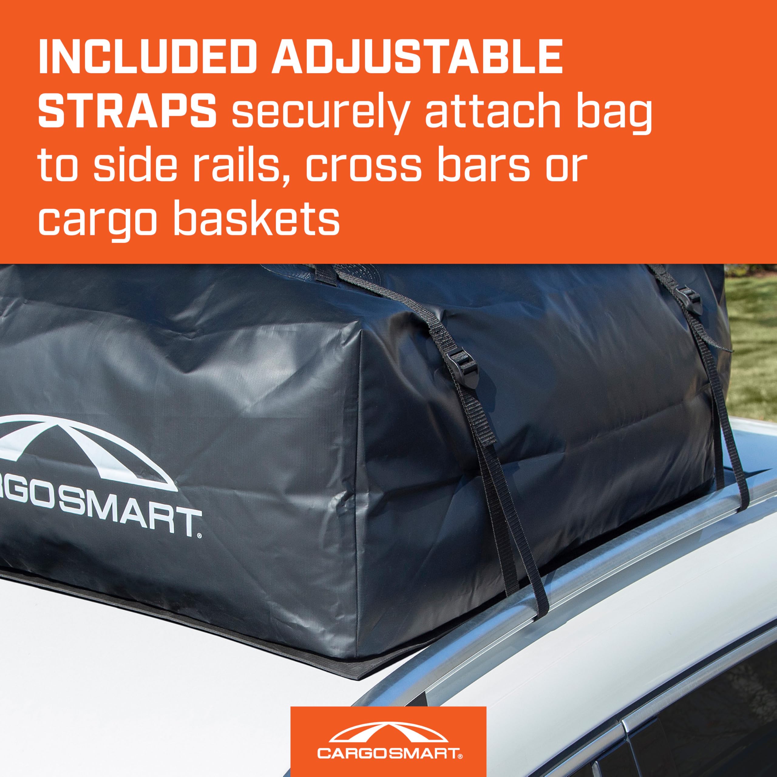 CargoSmart Soft Sided Car Top Cargo Bag, 38”x38”x18” – Adds up to 15 Cubic Feet of Storage – Mounts Easily to Vehicle’s Roof Rack or Roof Top Basket – Heavy-Duty Vinyl, Black