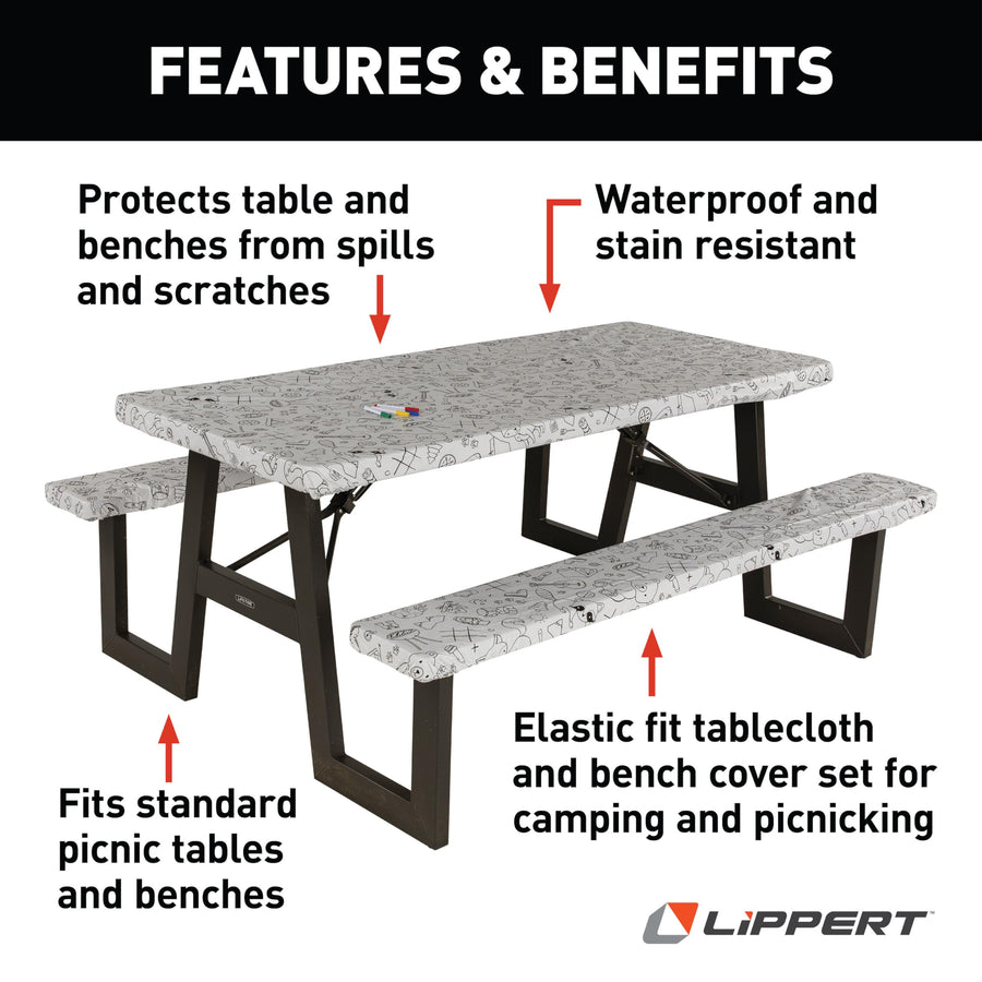 Color Escape Lippert Vinyl Tablecloth/Bench Cover Set for Camping and Picnics with 100% PEVA Material, Waterproof and Stain-Resistant Fabric - 2023051696