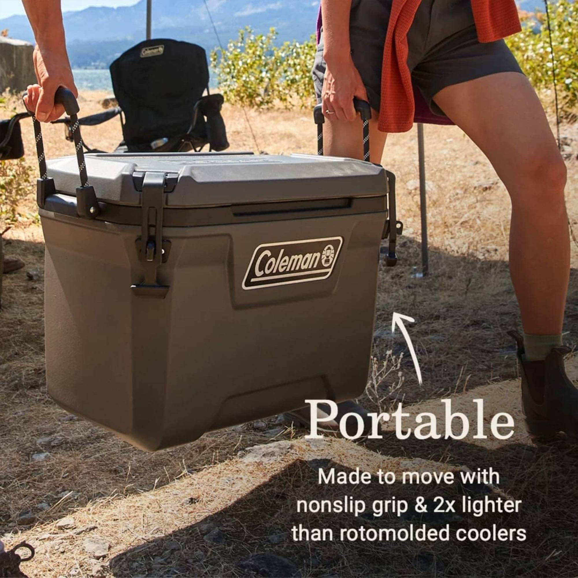 Coleman 55 Quart Convoy Series Lightweight Portable Cooler with Nonslip Grip Reflective Rope Handles for Long Haul Outdoor Adventures, Dark Storm
