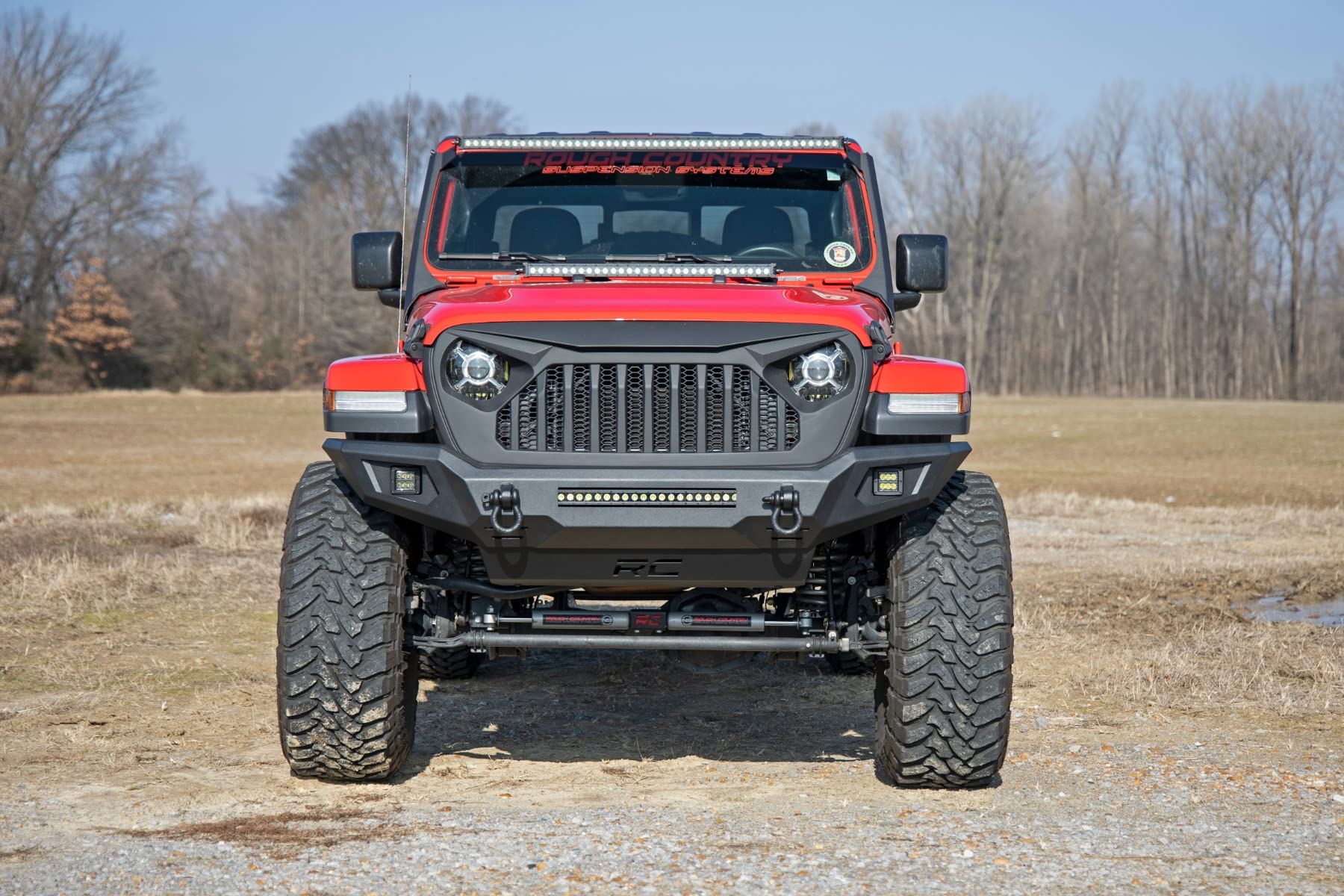 Rough Country Full-Width Front Bumper for Jeep Gladiator JT/Wrangler JK & JL/Unlimited with 20" LED Bar & 2" Cube Lights