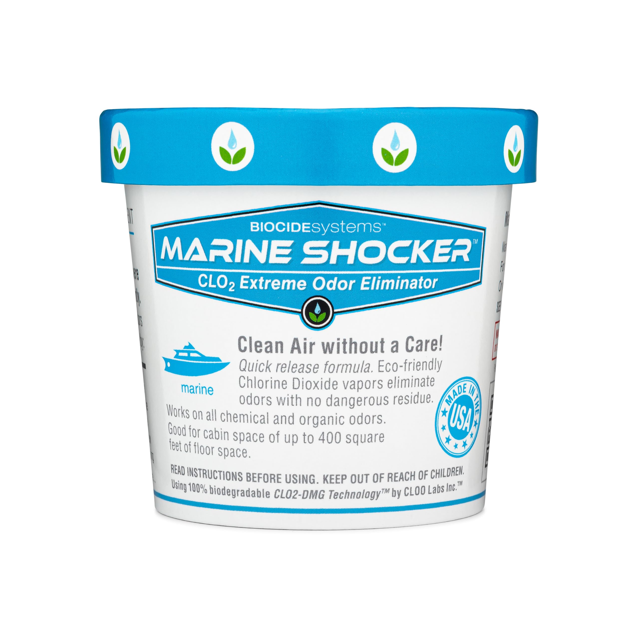 Biocide Systems Shocker Marine, Quick Release Odor Eliminator for Boats, Eco-Friendly Chlorine Dioxide Odor Bomb for Removing Mildew, Fish, & Food Smells, Up to 250 Cubic Feet of Interior Space