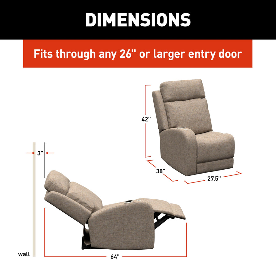 Thomas Payne Dellmead RV Theater Seating Signature Seismic Series Right Arm Recliner with Power Adjustable Lumbar, Headrest, Reclining, Heating, Massage, Integrated Cupholder Controls - 2024044204
