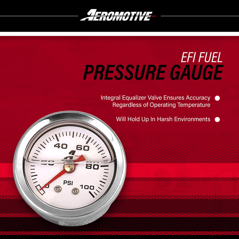 Fuel Pressure Gauge Aeromotive 15633 0-100 PSI, 1/8" NPT, Liquid Filled, 1.5'' Diameter Dial