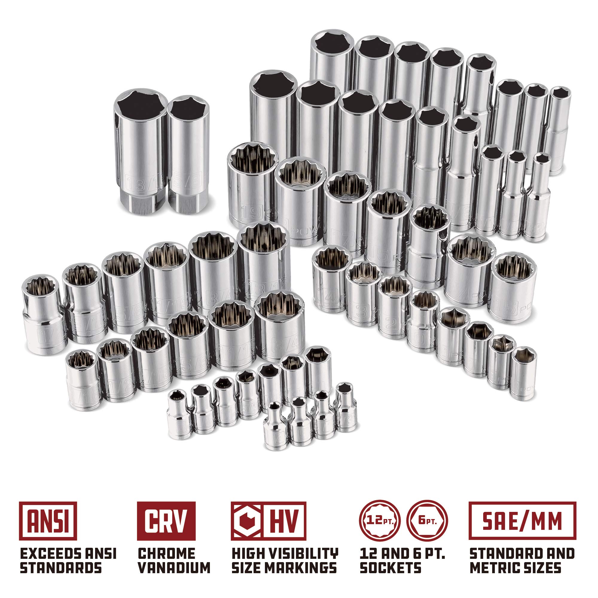 Powerbuilt 642453 Mechanics Tool 152 Piece 1/4-inch, 3/8-inch, and 1/2-inch Drive- with SAE and Metric Socket Set, 72 Tooth Seal-Head Ratchet, Automotive Tool Kit, including Case