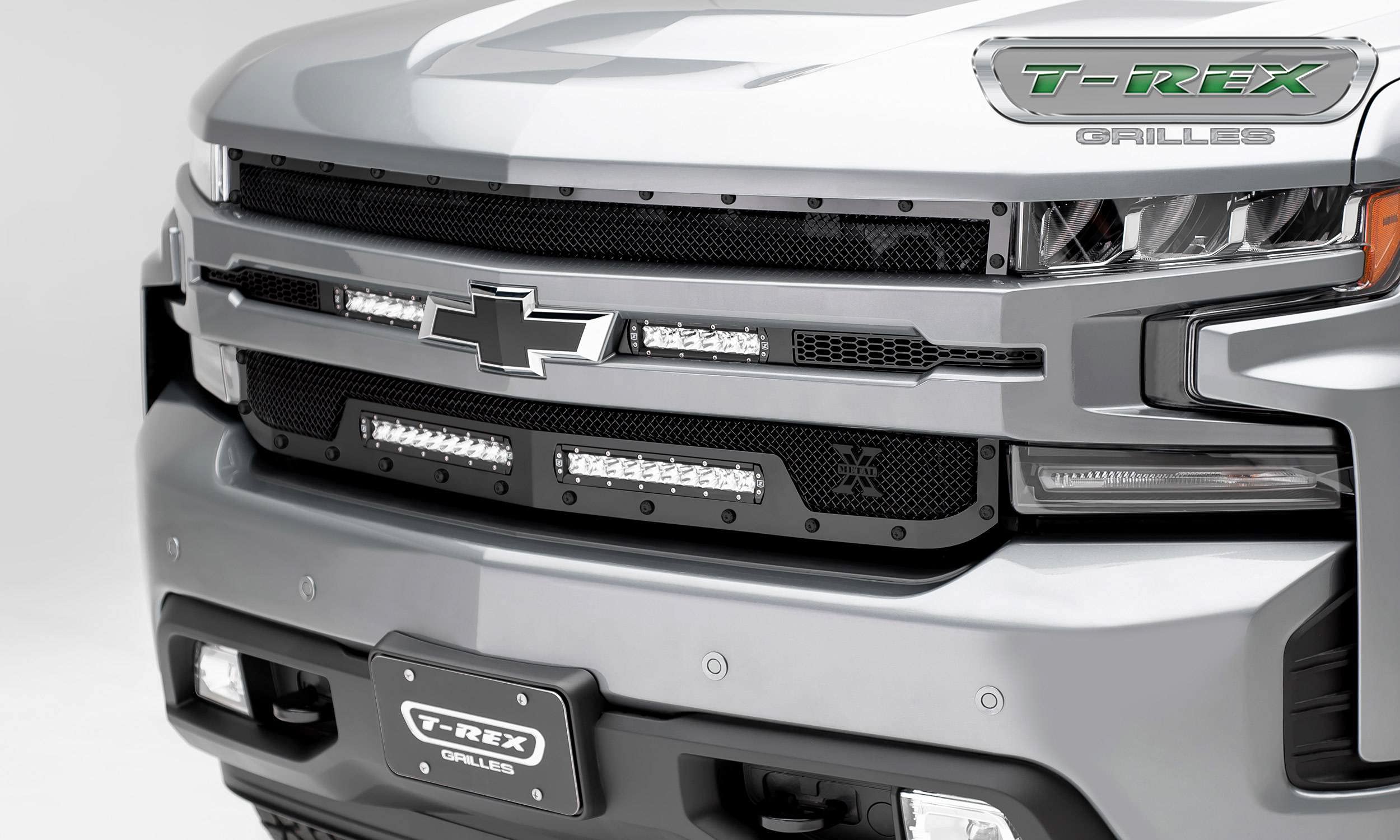 T-Rex Grilles Stealth Torch Grille 2019-2022 Silverado 1500, Black, 1 Pc, Replacement, Black Studs with (2) 6 Inch and (2) 10 Inch LEDs, Does Not Fit Vehicles with Camera - PN #6311261-BR