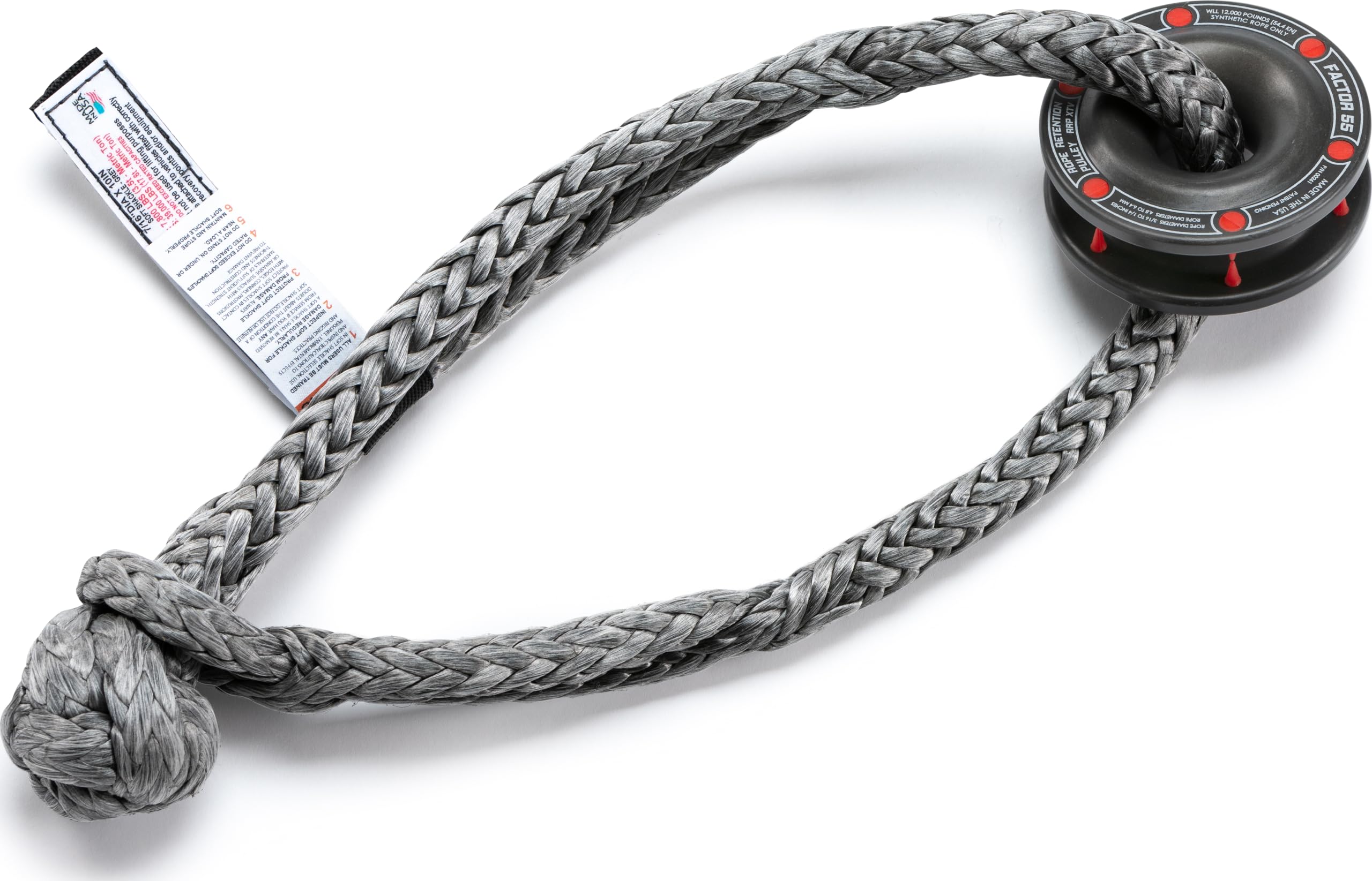 Rope Retention Pulley Factor 55 XTV (RRP XTV) and Standard Duty 10" Soft Shackle Combo for Use with Synthetic Rope, for UTV/ATV Powersport Vehicles