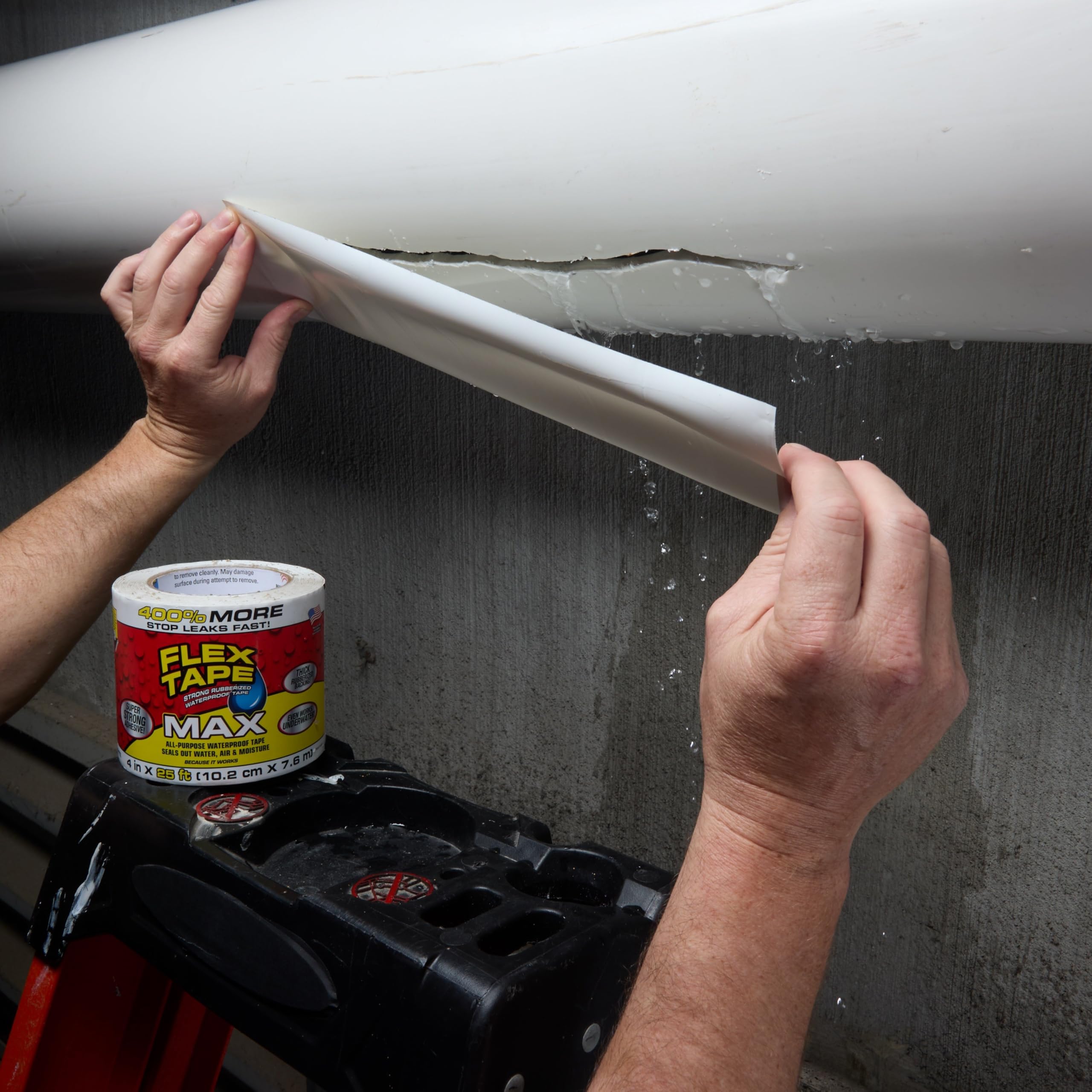 MAX Flex Tape, Original Thick Flexible Rubberized Waterproof Tape - Seal and Patch Leaks, Works Underwater, Indoor Outdoor - Home RV Roof and Pool Repairs, White, 4 in x 25 ft, Pack of 1