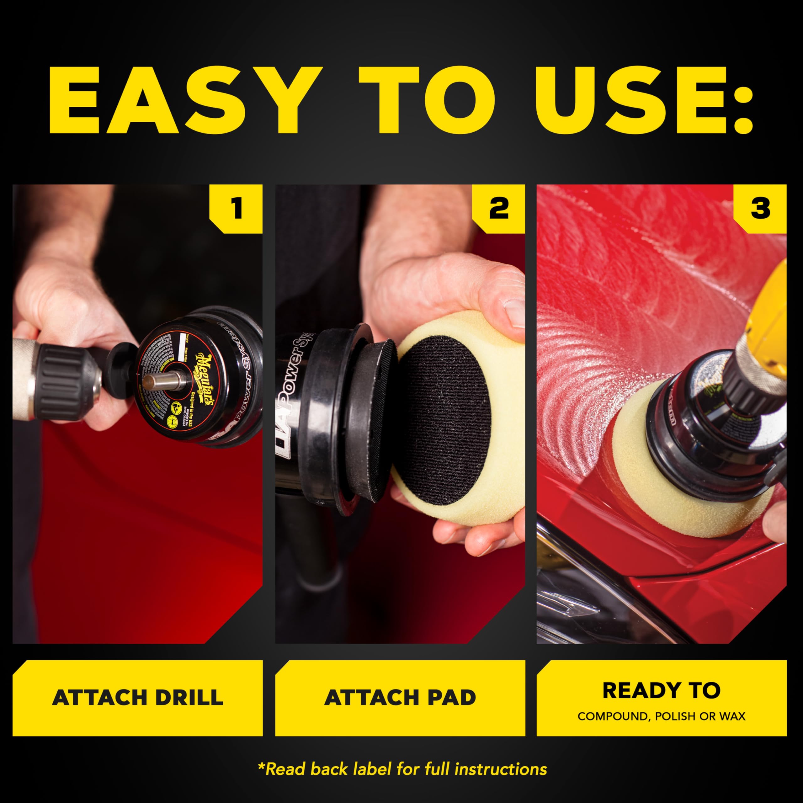 Meguiar's Dual Action Power System Tool G3500, Boost Your Auto Care Arsenal with This Car Detailing Tool, Apply Product and Remove Imperfections, Conveniently Attaches to Most Standard Drills