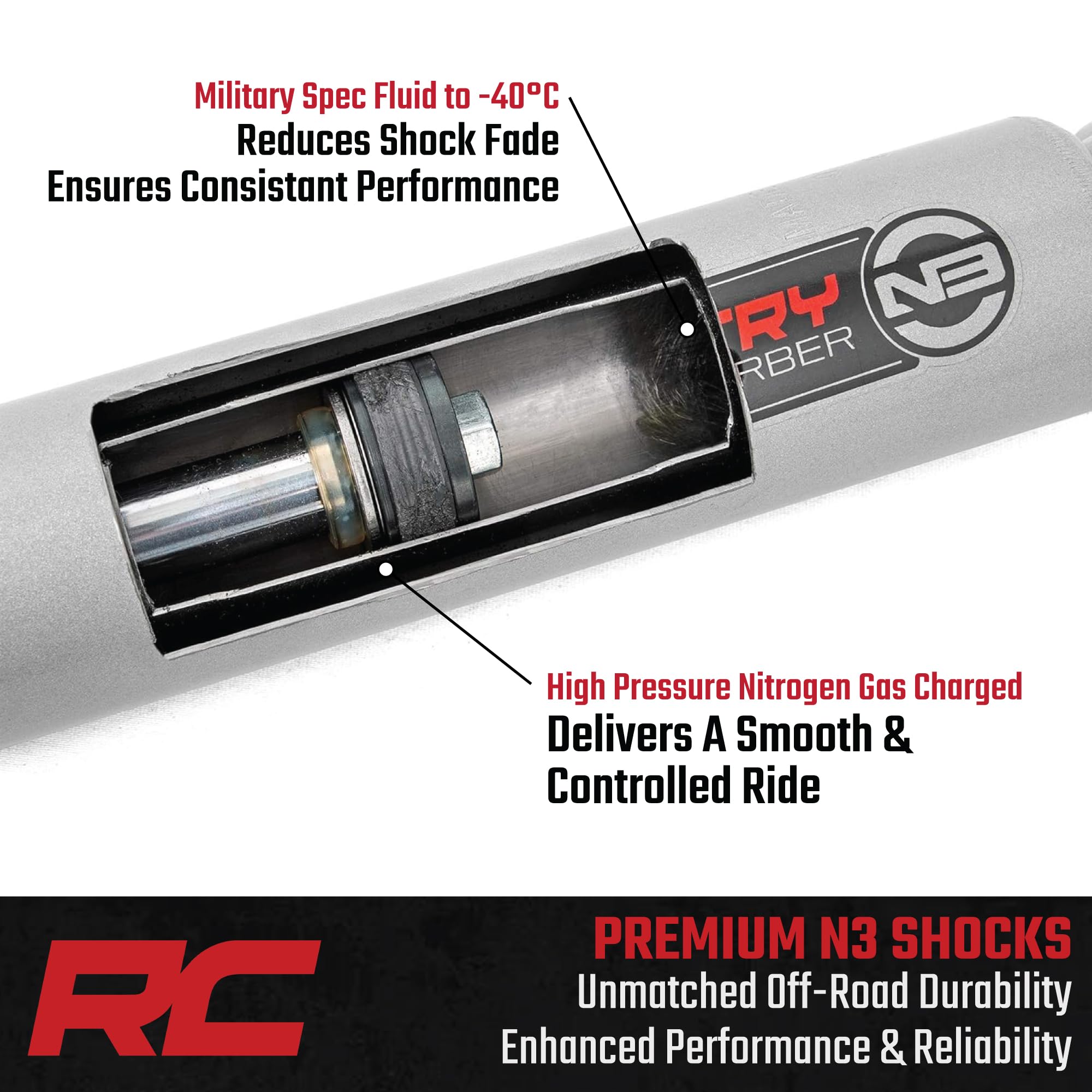 Rough Country N3 Shocks Rear for Jeep Cherokee KL (2014–2022) - Fits 0–2" Lift, Nitrogen-Charged Shock Absorbers for Smoother Ride & Handling