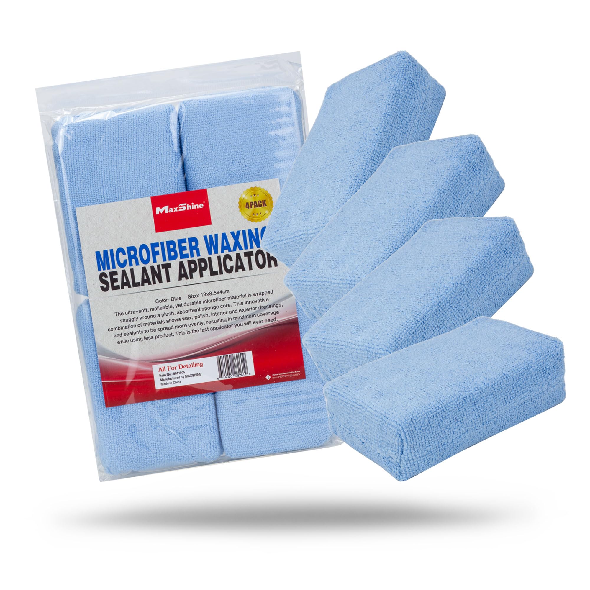 Microfiber Wax Applicator Pads Maxshine 4-Pack | 4.5" Blue, Soft Microfiber, Ergonomic Foam Core | Scratch-Free, Stitched Edge, Durable Reusable Car Wax Application