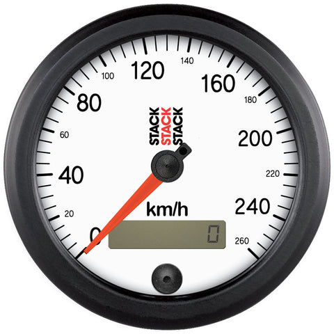 88mm Stack ST3852 White 0-260 km/h Programmable Electronic Speedometer