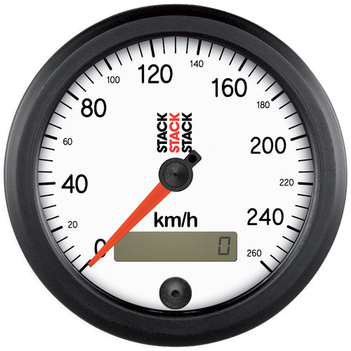 88mm Stack ST3852 White 0-260 km/h Programmable Electronic Speedometer