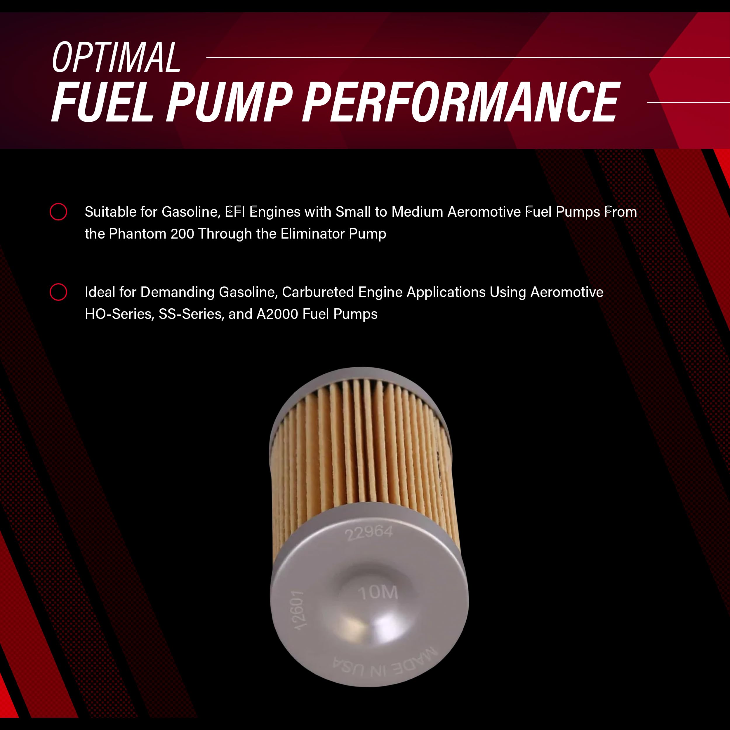Replacement Aeromotive Fuel Filter Element, 10-Micron Rating, Cellulose Media, Fits All 2" OD Filter Housings
