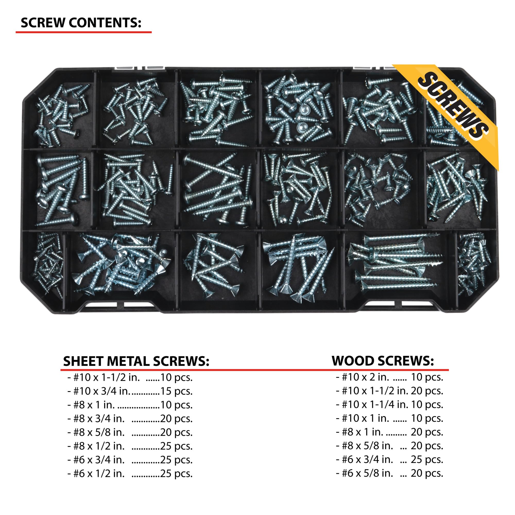 W5263 Performance Tool 1080pc Hardware Assortment Kit with SEA & Metric Nuts, Bolts & Washers, Stacking Interlocking Clear Lid Bins for Maximum Portability