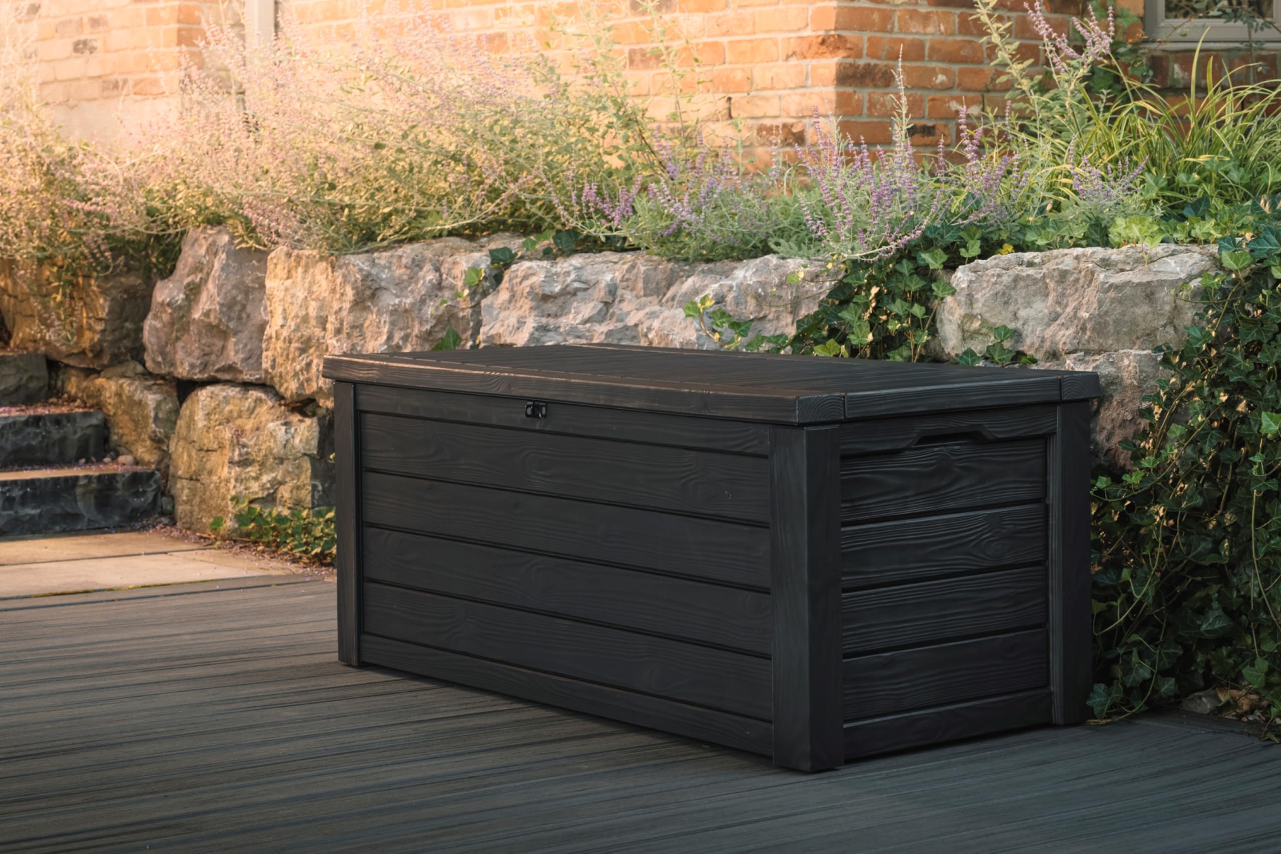 150 Gallon Keter Westwood Large Outdoor Resin Storage Box for Patio Furniture, Outdoor Cushions, Garden Tools and Pool Floats, Dark Grey