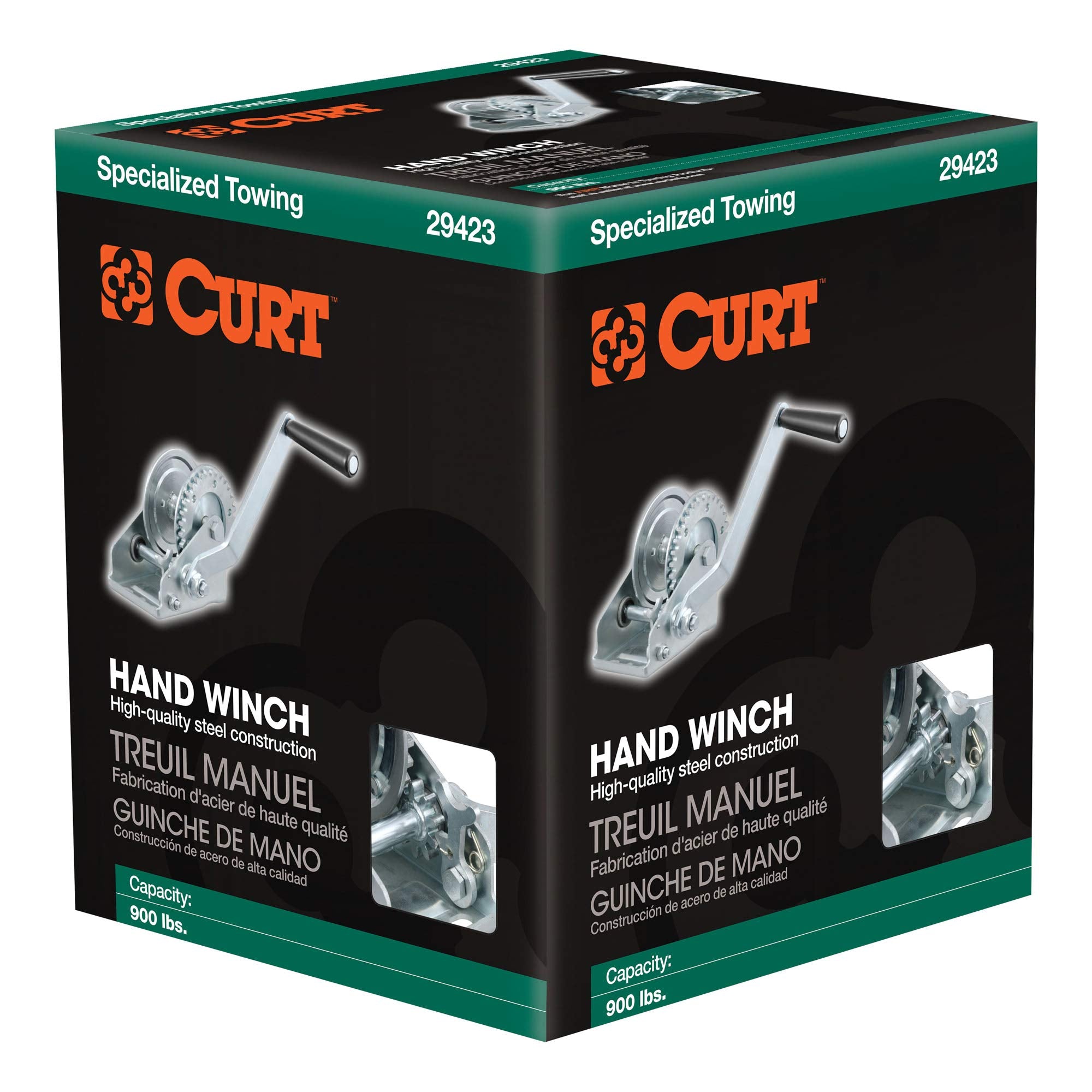 CURT Manual Hand Crank Boat Trailer Winch, 900 lbs Capacity, 6-1/2-Inch Handle, 3.25:1 Gear Ratio, CLEAR ZINC
