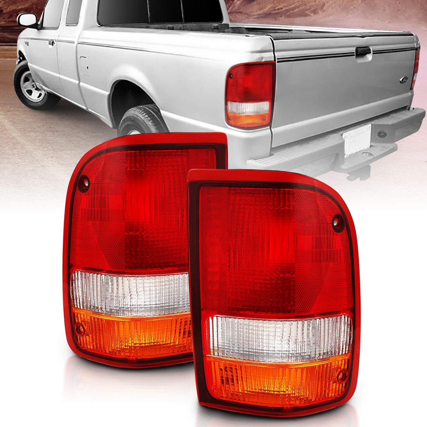 1993-1997 Ford Ranger ANZO USA Tail Lights Red/Clear (OE)