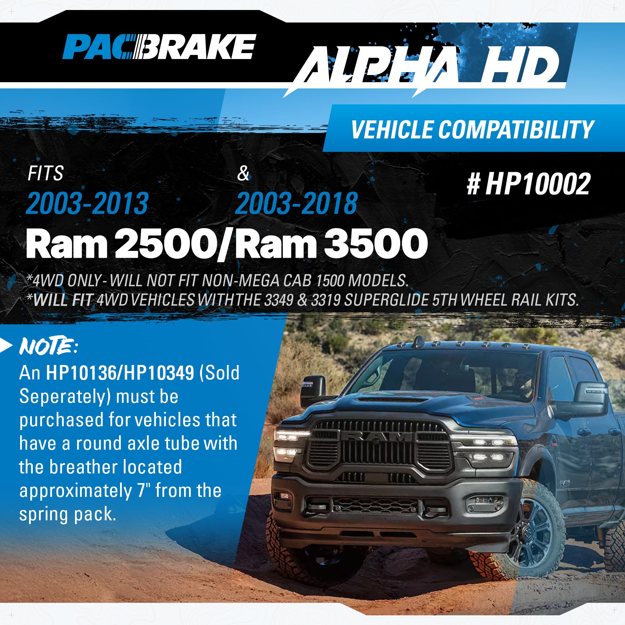Pacbrake ALPHA HD HP10002 Rear Air Suspension Kit fits 2003-2013 RAM 2500 & 2003-2018 RAM 3500 4WD | Easy Installation | Precision Laser Cut | Corrosion Resistant Roll Plates