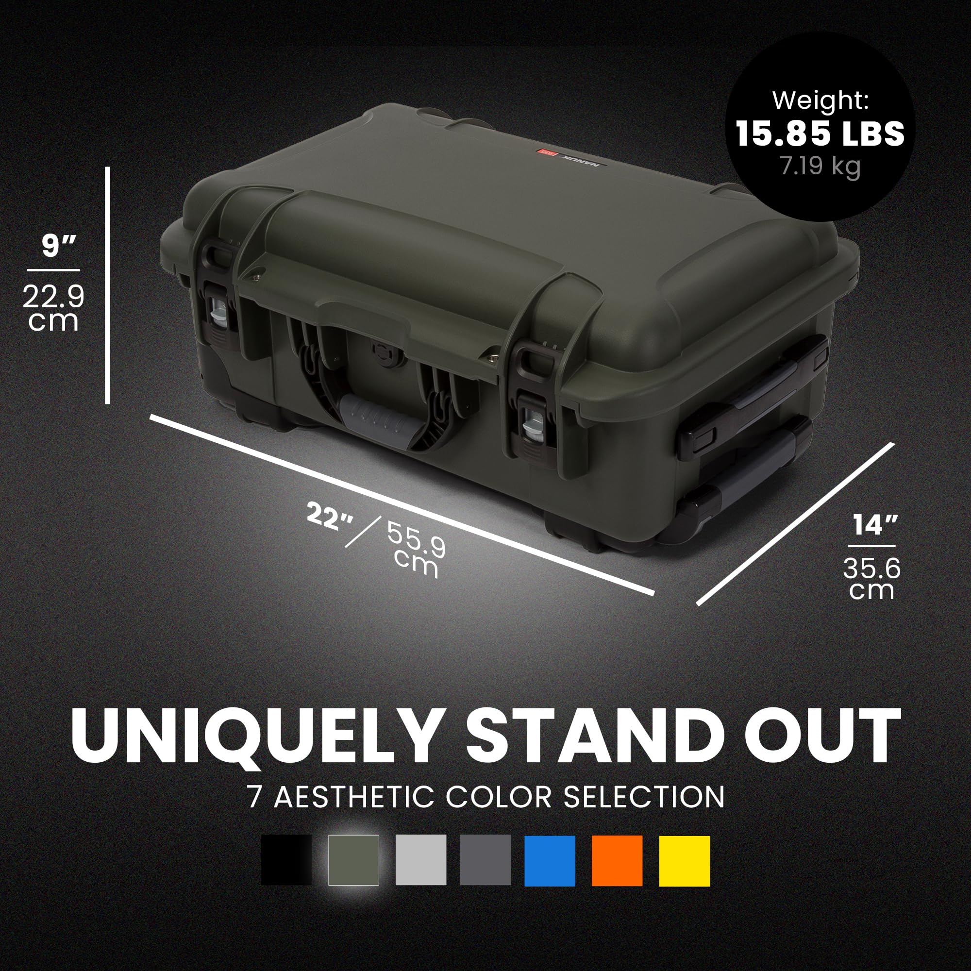Hard Case NANUK 935 with Cubed Foam – Waterproof Protective Equipment Case with Wheels, 22” x 14” x 9” – Dustproof and Impact Resistant, Airline Carry-On Approved – Olive