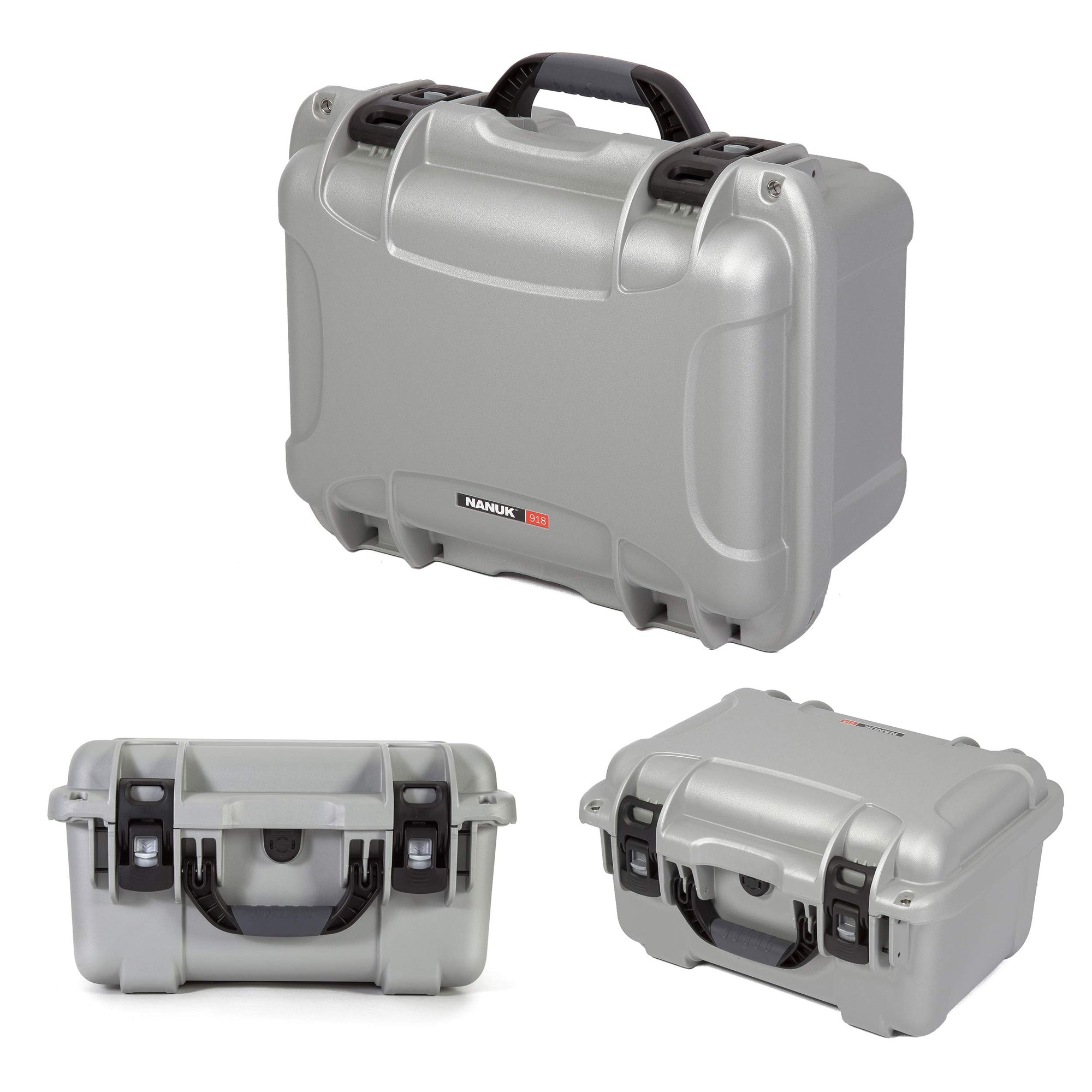 Medium Nanuk 918 Waterproof Hard Case with Foam Insert 16.9" x 12.9" x 9.3" - Silver