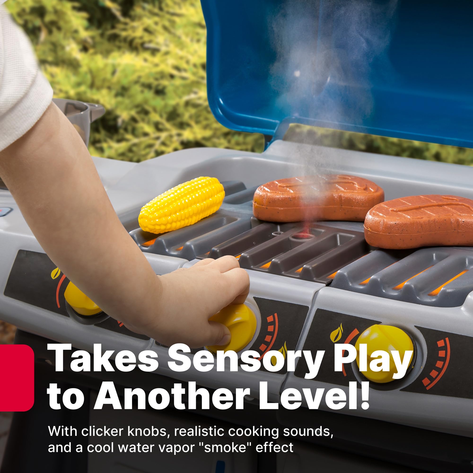 Step2 BBQ Grill Sizzle & Smoke Playset, Indoor/Outdoor Interactive Play with Sounds and Effects, Toddlers 3+ Years Old, 15 Piece Toy Accessories