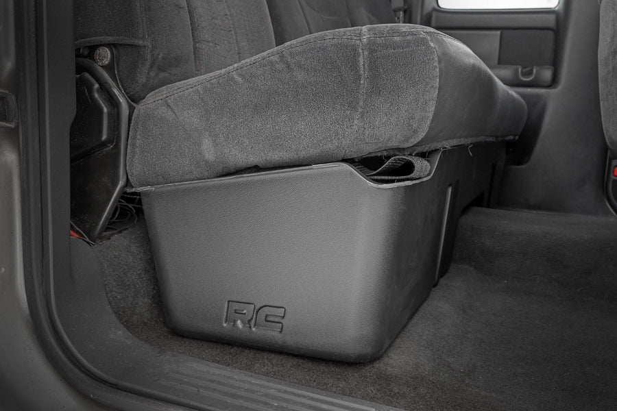Rough Country Under Seat Storage for GMC Sierra & Chevy Silverado 1500/2500/3500 (1999-2006) Extended Cab - Durable, Anti-Skid Thermoplastic, Custom-Fit Underseat Truck Storage