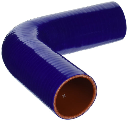 HPS Silicone High Temperature HTSEC90-225-BLUE 4-ply Reinforced 90 degree Elbow Coupler Hose, 55 PSI Maximum Pressure, 4" Leg Length on each side, 2-1/4" ID, Blue