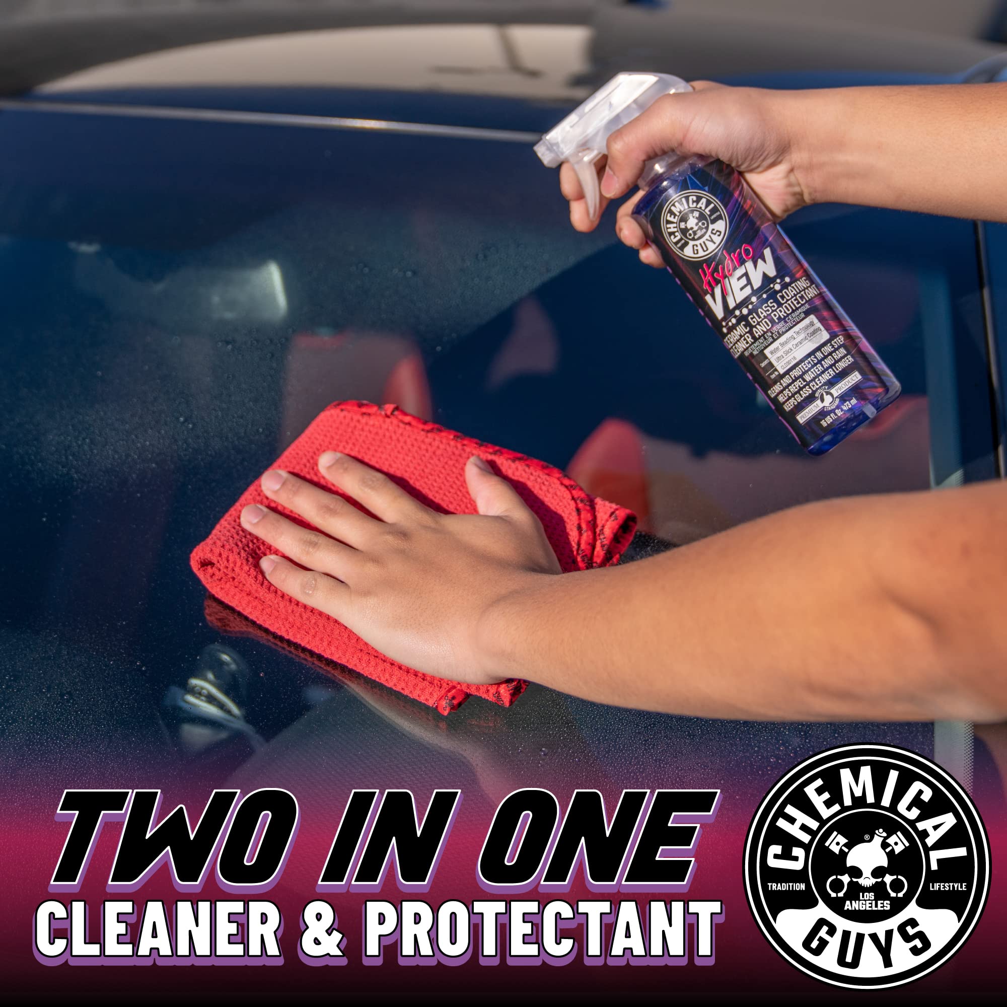 Chemical Guys HydroView Glass Cleaner & Coating Ceramic - Cleans & Adds Hydrophobic Protection, Car Window Cleaner for Glass, and Mirrors, Trucks, SUVs, and Home Use - 16 fl oz