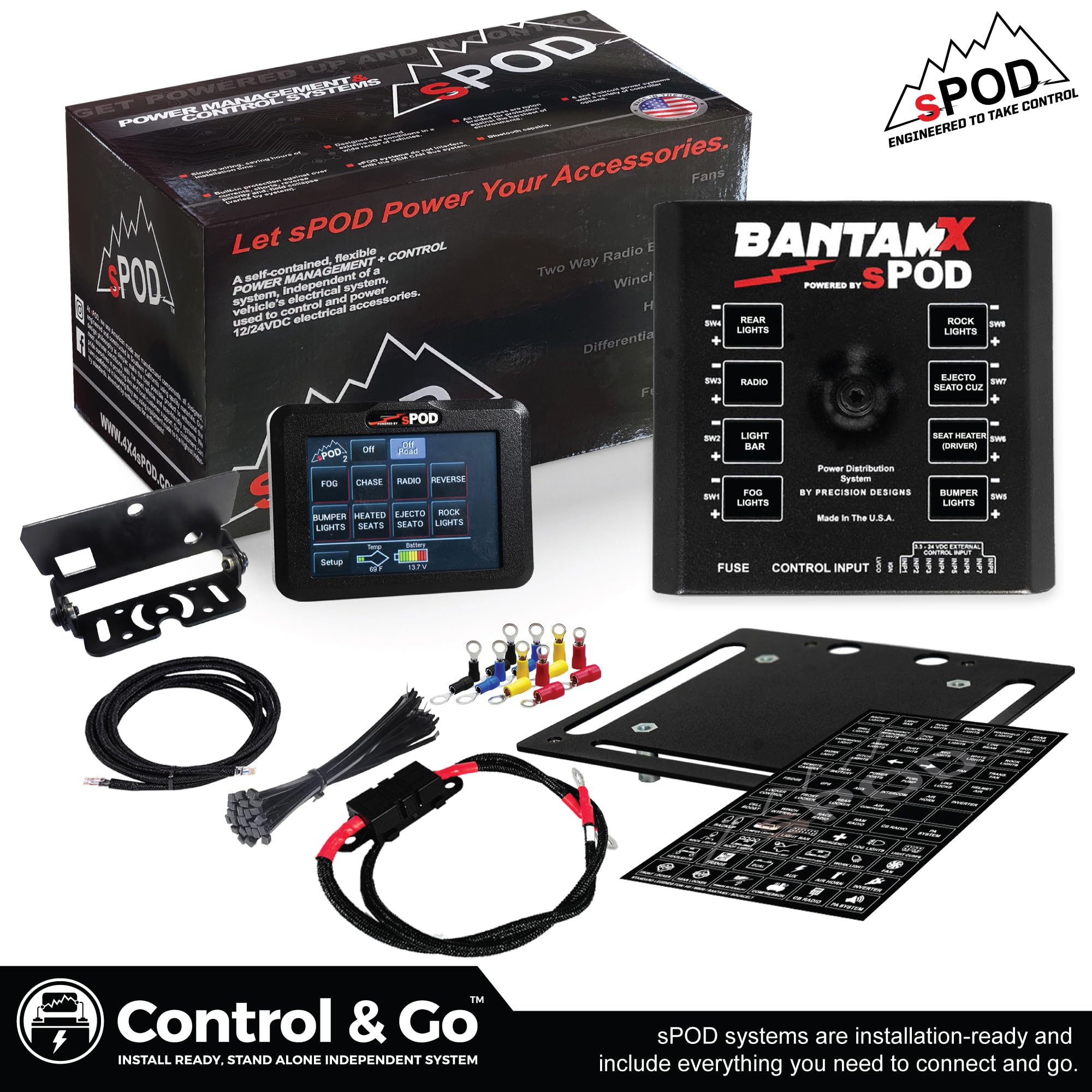 BantamX SPOD 8 Relay Power Control System with Touch Screen Controller and Integrated Bluetooth for Off-Road 4x4, Trucks - USA 5-Year Warranty (Universal Fit; 36" Battery Cable)