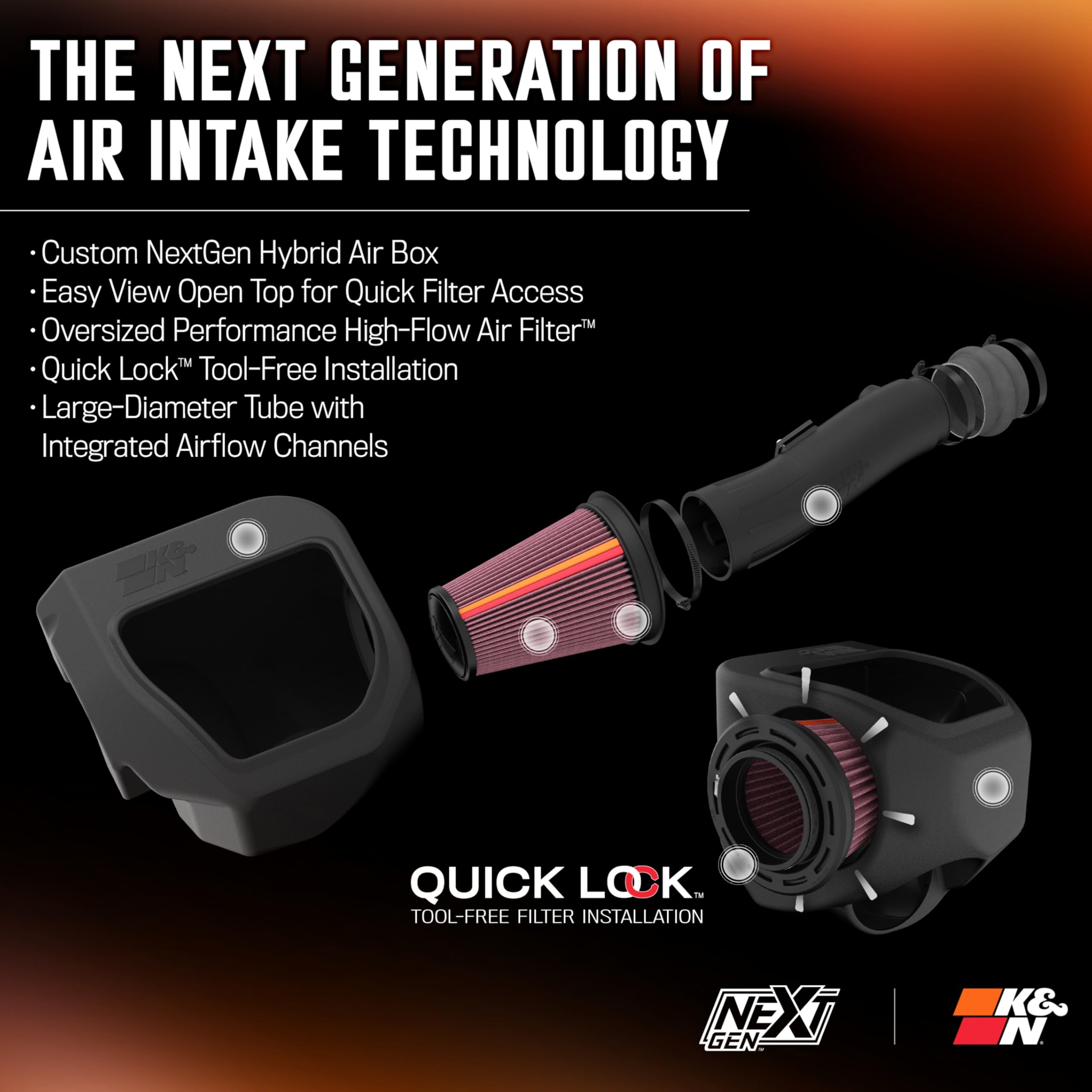 Cold Air Intake System K&N NextGen: High-Flow Cotton Filter: Compatible with 2025 RAM 1500; 50-1598