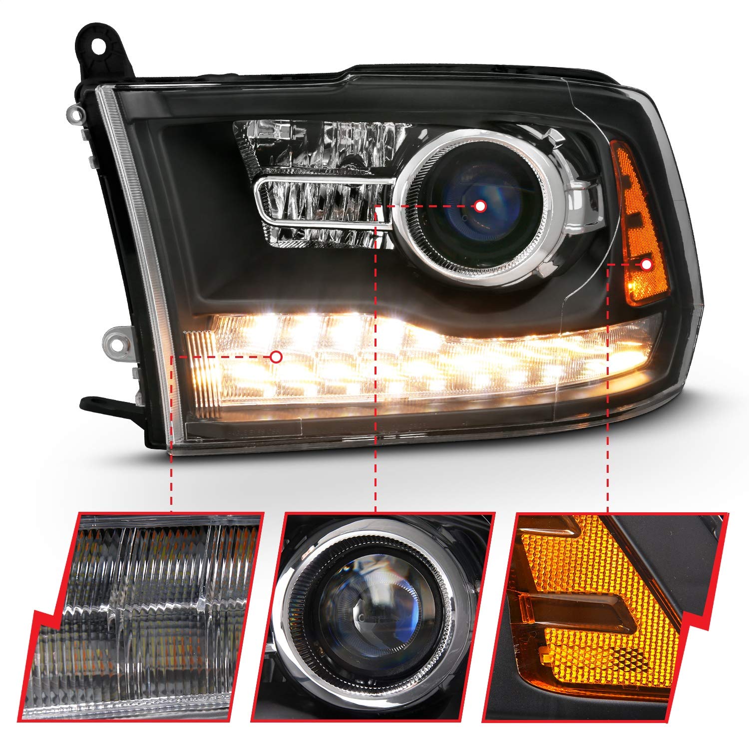 Projector Headlamps ANZO USA 111489 Fits Dodge Ram 1500