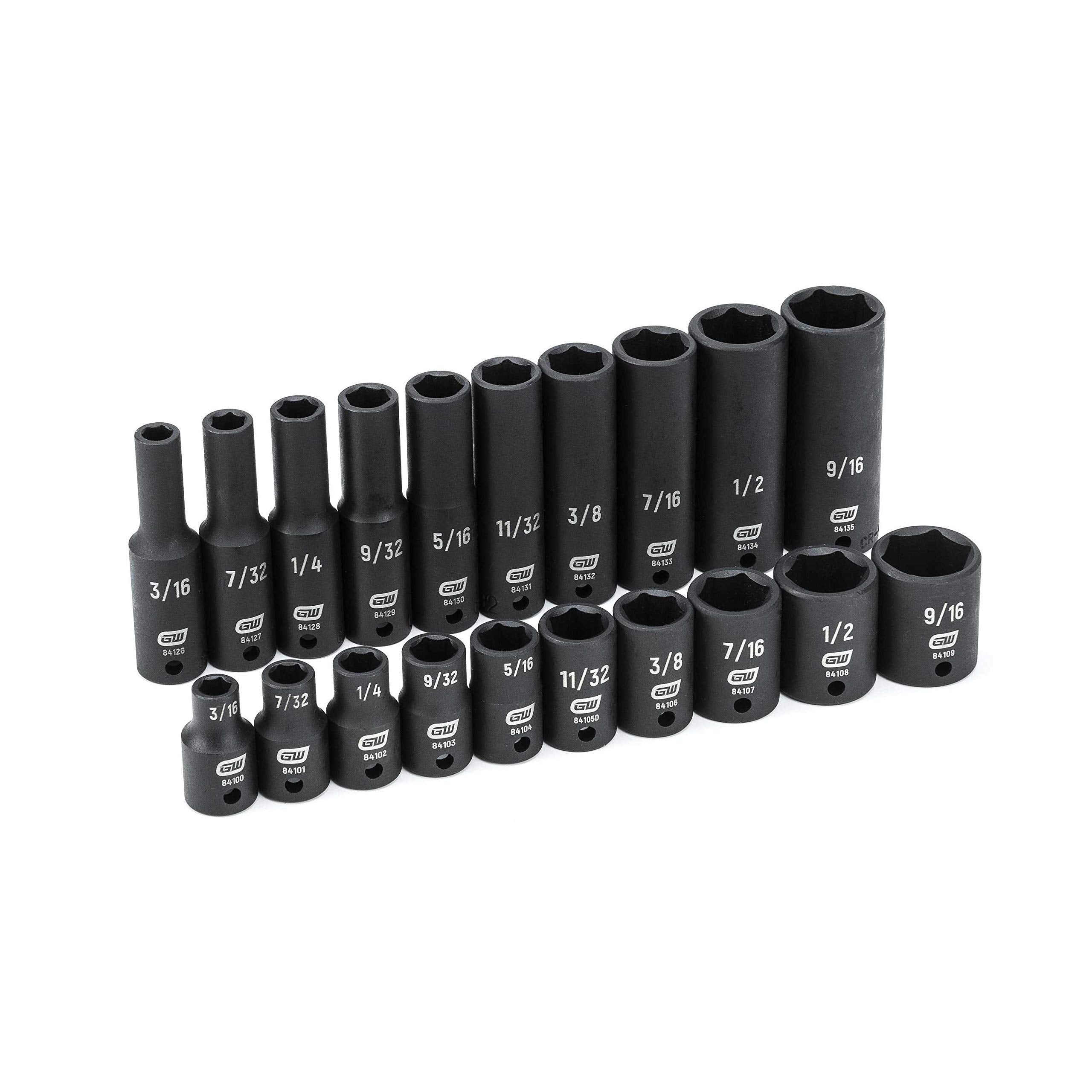 20 Pc. GEARWRENCH 1/4" Drive 6 Pt. Standard & Deep Impact Socket Set, SAE - 84900