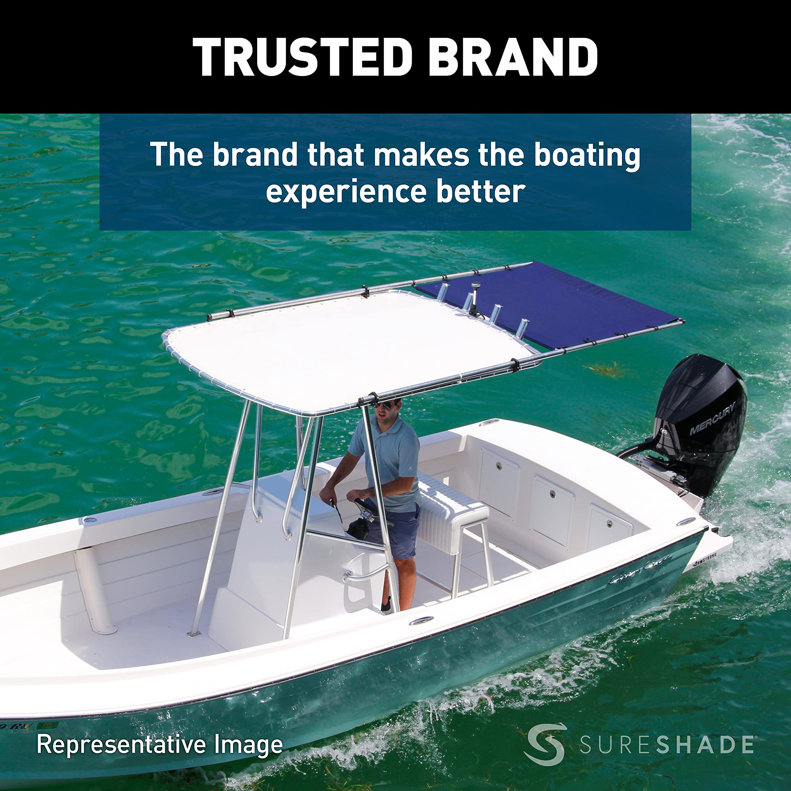 PTX Power Shade SureShade - 57" Wide (Tan) - Easy Installation on T-Top or Hardtop Boats - 600D Marine Canvas, Stainless Steel Frame - 12V DC Motors - Anti-Racking and Auto Shut-Off - PTXSS57TS