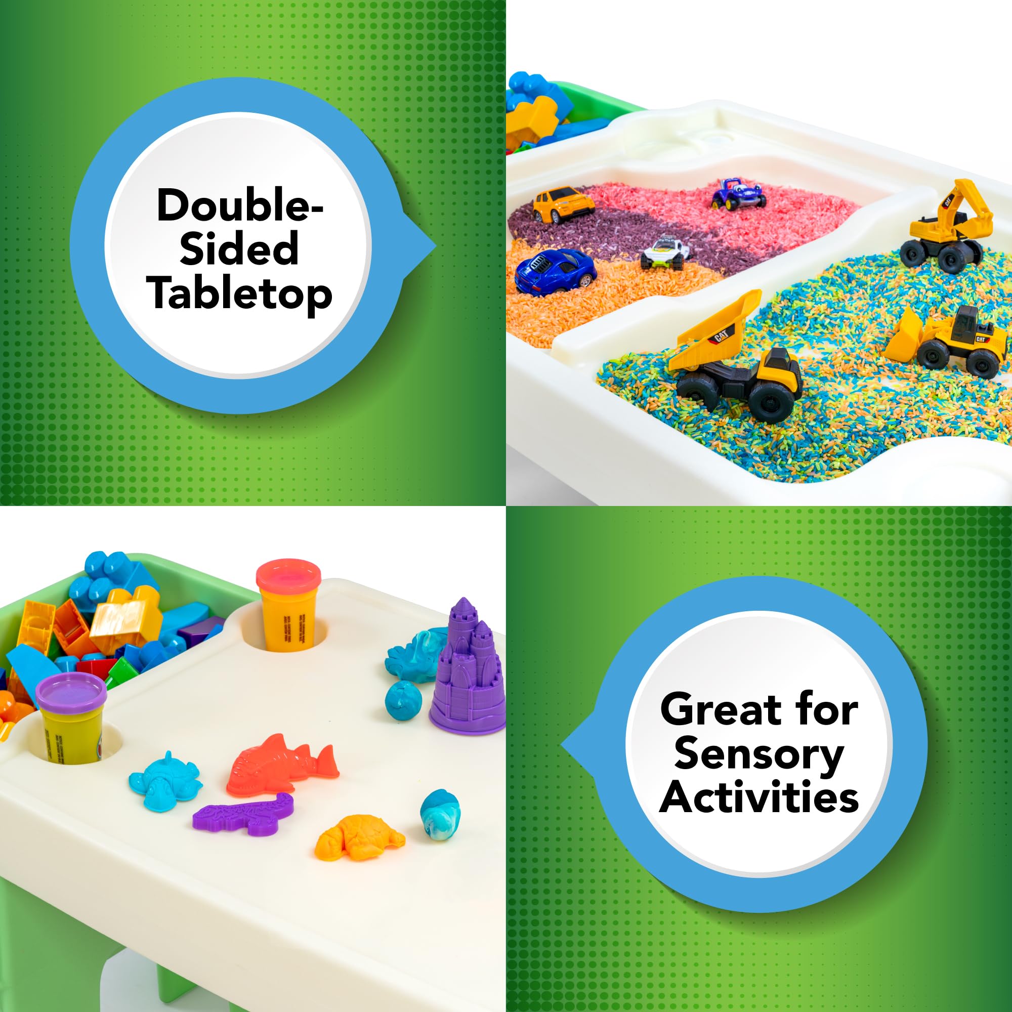 Simplay3 Sand and Water In-and-Out Sensory Activity Table for Toddlers, Kids All-Purpose Table with Lid and Built-In Storage, Blue and Green.
