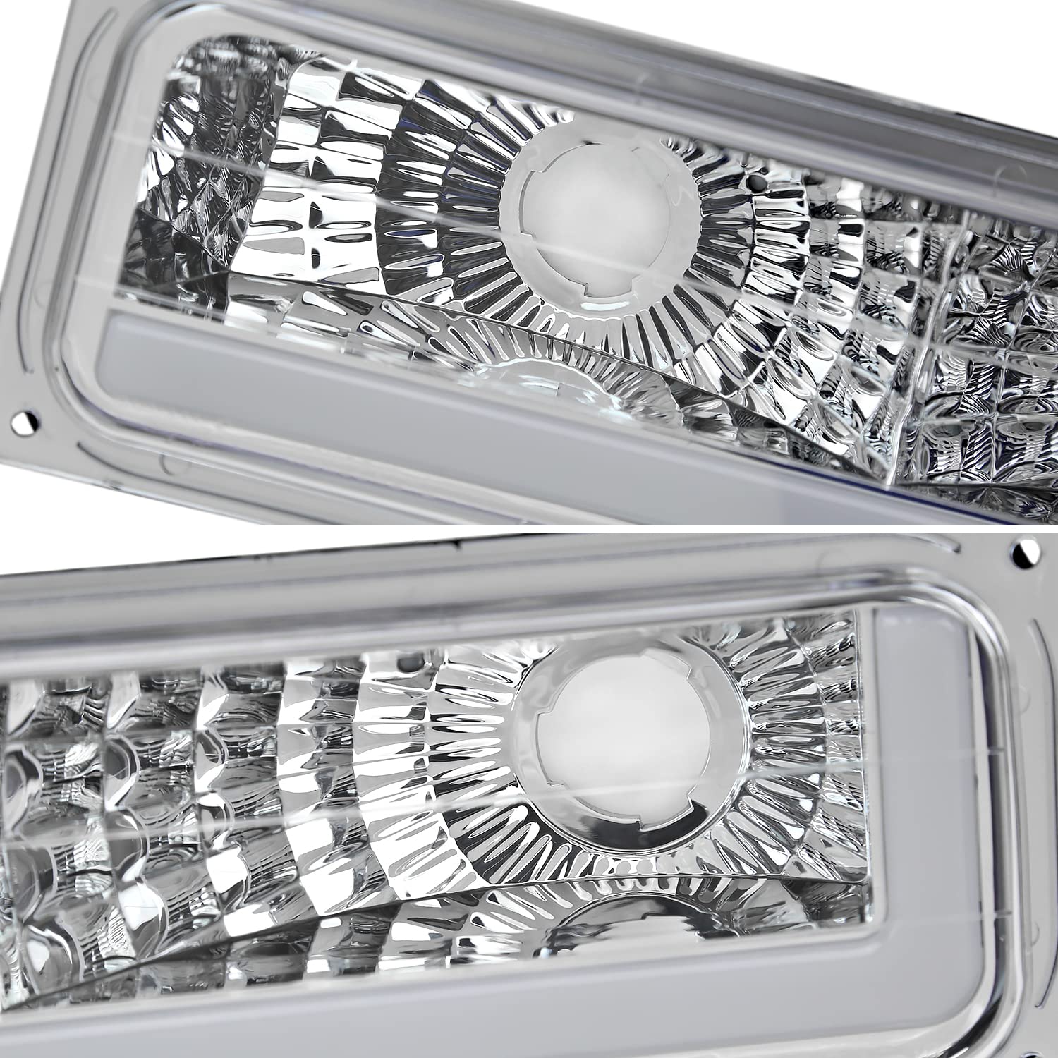 Chrome Headlights + Corner Lights + Bumper Lights w/LED Tube SPEC-D TUNING Compatible with 1994-1998 Chevy C10 C/K Tahoe Suburban
