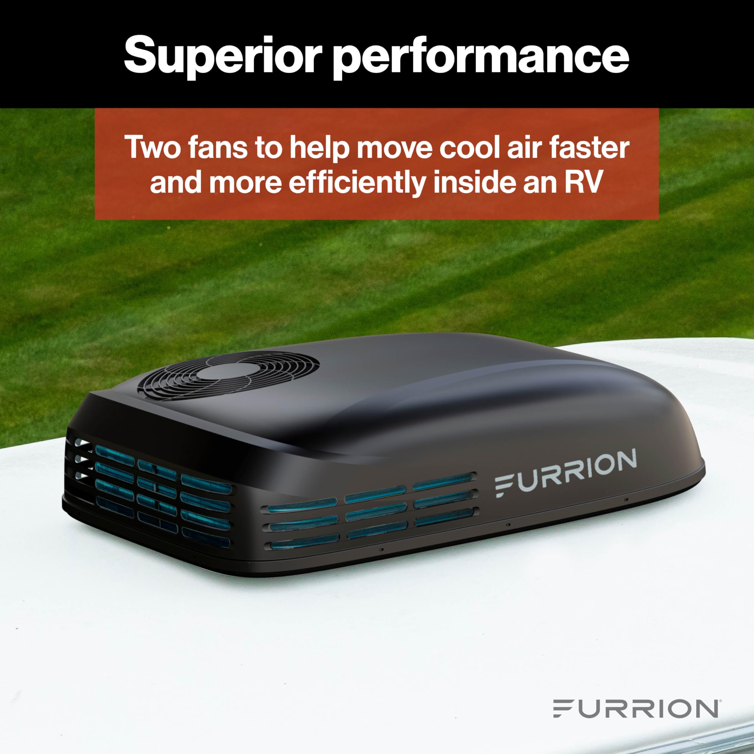 Furrion Chill 13.5K Black Low-Profile RV Rooftop Air Conditioner with Heat Pump, R32 Refrigerant, Dual Fan Motors, Vibrationsmart, Climatesmart, Adaptable Control - FACR13LPSA2-BL-AM KIT