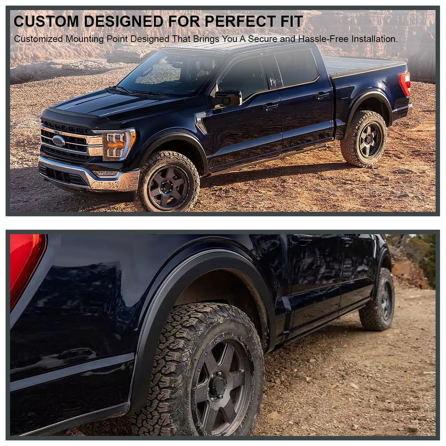 4PC Spec-D Tuning Front + Rear Factory Style Fender Flares Compatible with 2021-2024 Ford F150 F-150