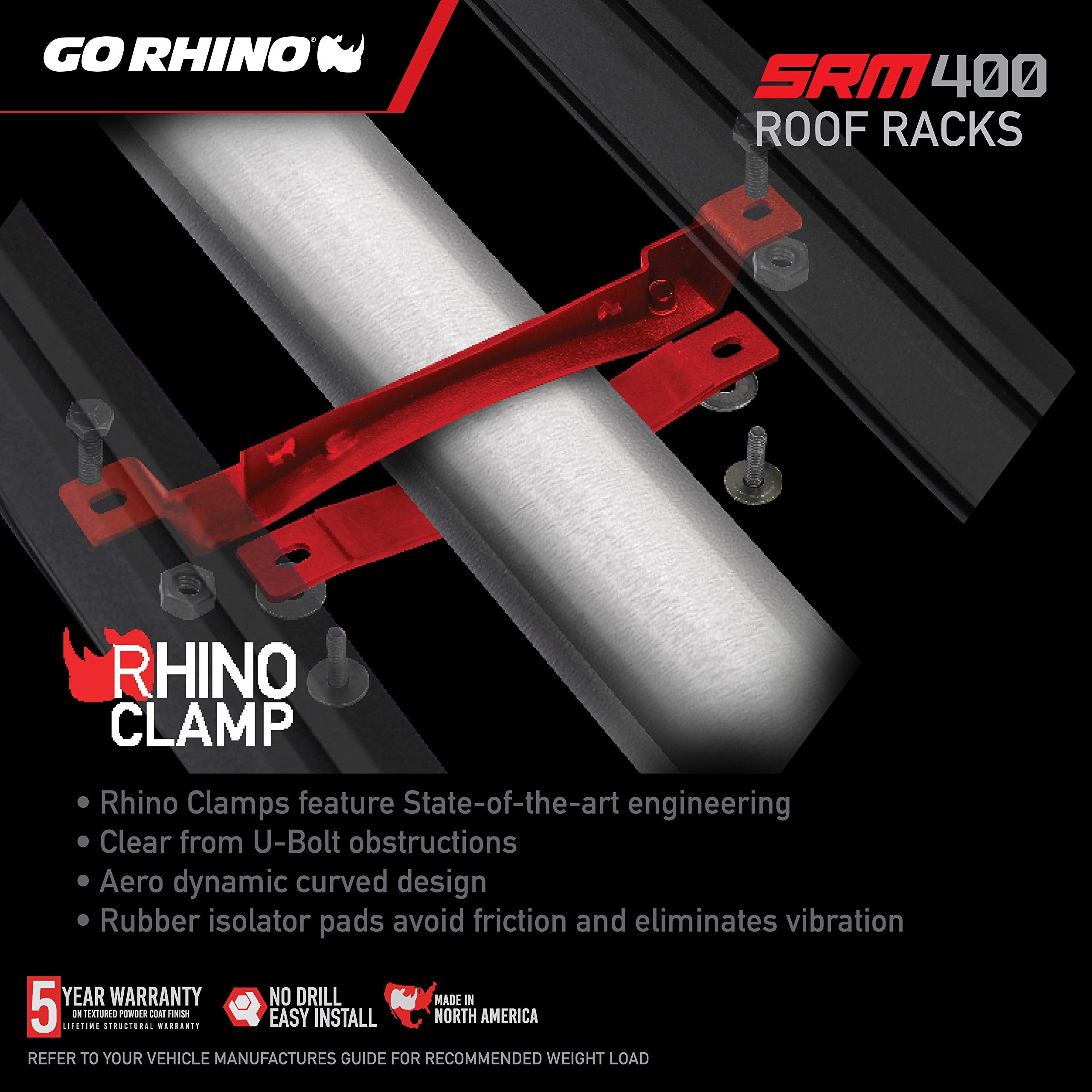 Go Rhino 400 SRM Roof Rack - Customizable Basket & Clamps | Textured Black, L: 48" x W: 52" x H: 5.5" | 5934048T
