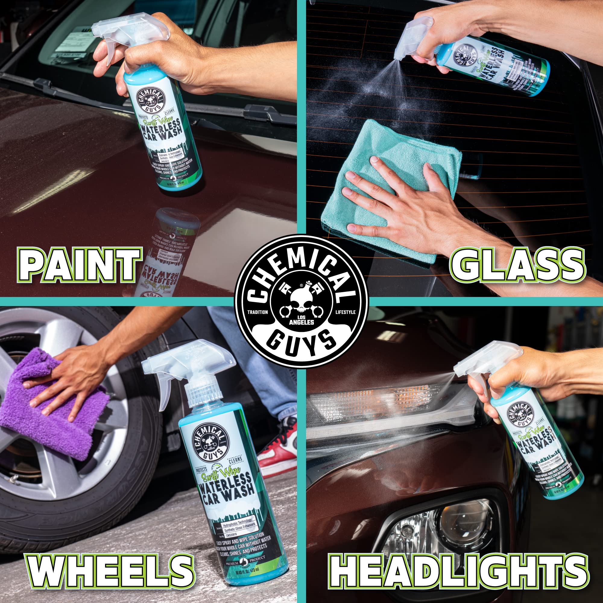 Chemical Guys Waterless Car Wash Spray Swift Wipe - Spray and Wipe to Safely Clean and Shine Cars, Trucks, Motorcycles, RV & More, High Lubrication Formula, 16 oz