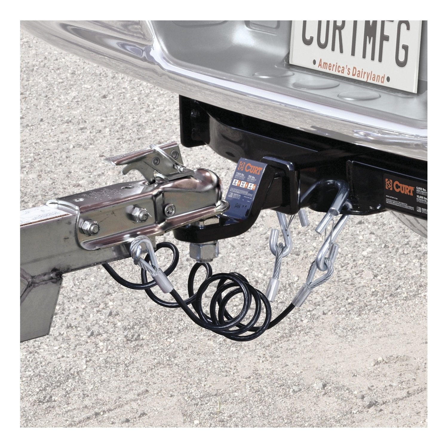 CURT 80151 Vinyl-Coated 44-1/2-Inch Trailer Safety Cables, 7/16-In Snap Hooks, 5,000 lbs Break Strength, 2-Pack