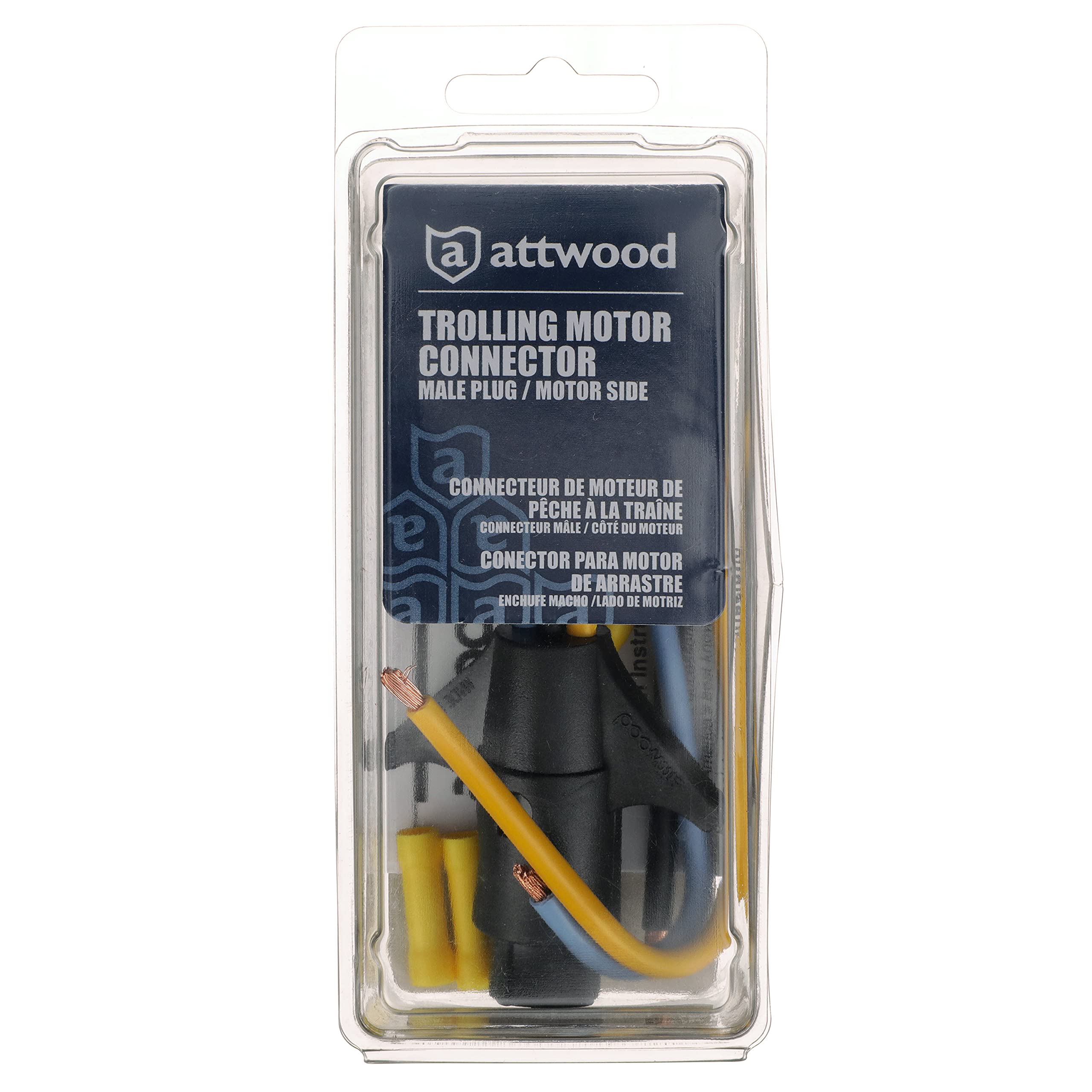 Heavy-Duty attwood 7647-7 Trolling Motor Connector, Male Plug, Motor Side, 6-Inch Harness with Butt Connectors, 10-Gauge Wire, One Size (7647-5)