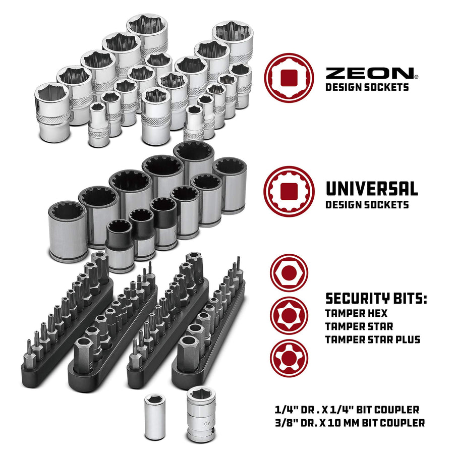 Powerbuilt 81 Piece Socket & Bit Set Special Solutions – Removes Damaged, Tamper-Proof Fasteners – Includes ZEON, Spline, Hex, Star, Security Bits, Bit Adapters & Storage Tray - 642568