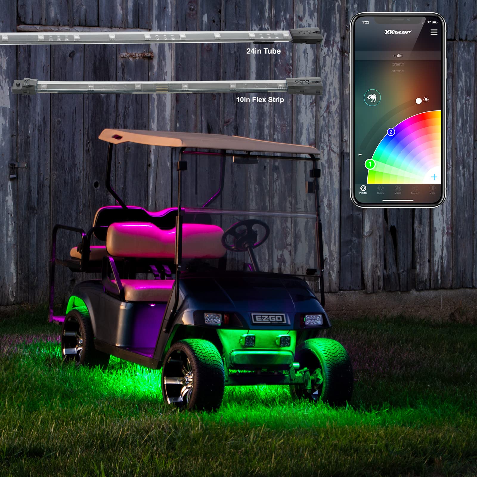 XKGLOW LED Golf Cart Accent Light Kits XK-Golf-ADV | XKchrome Smartphone App