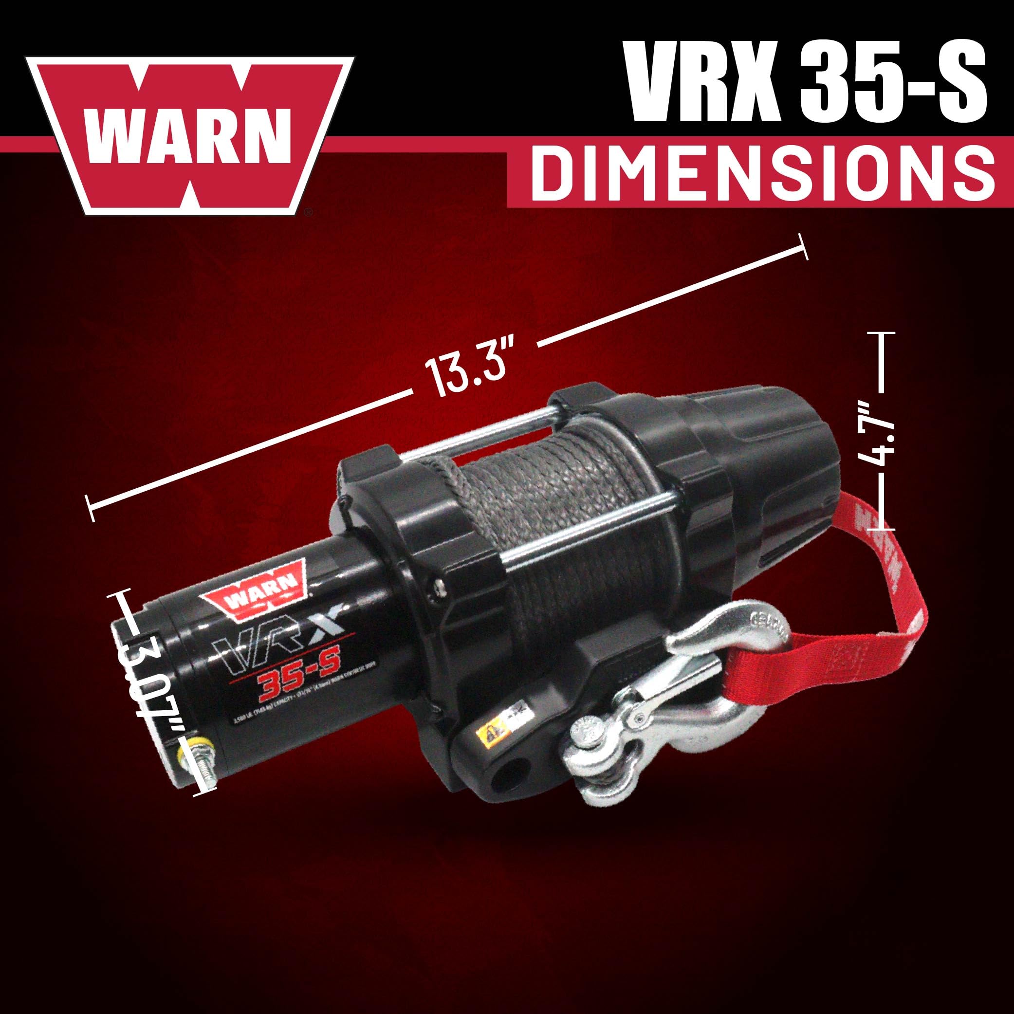 VRX 35-S WARN Powersports Winch with Handlebar Mounted Switch and Synthetic Rope: 3/16" Diameter x 50' Length, 1.75 Ton (3,500 lb) Capacity