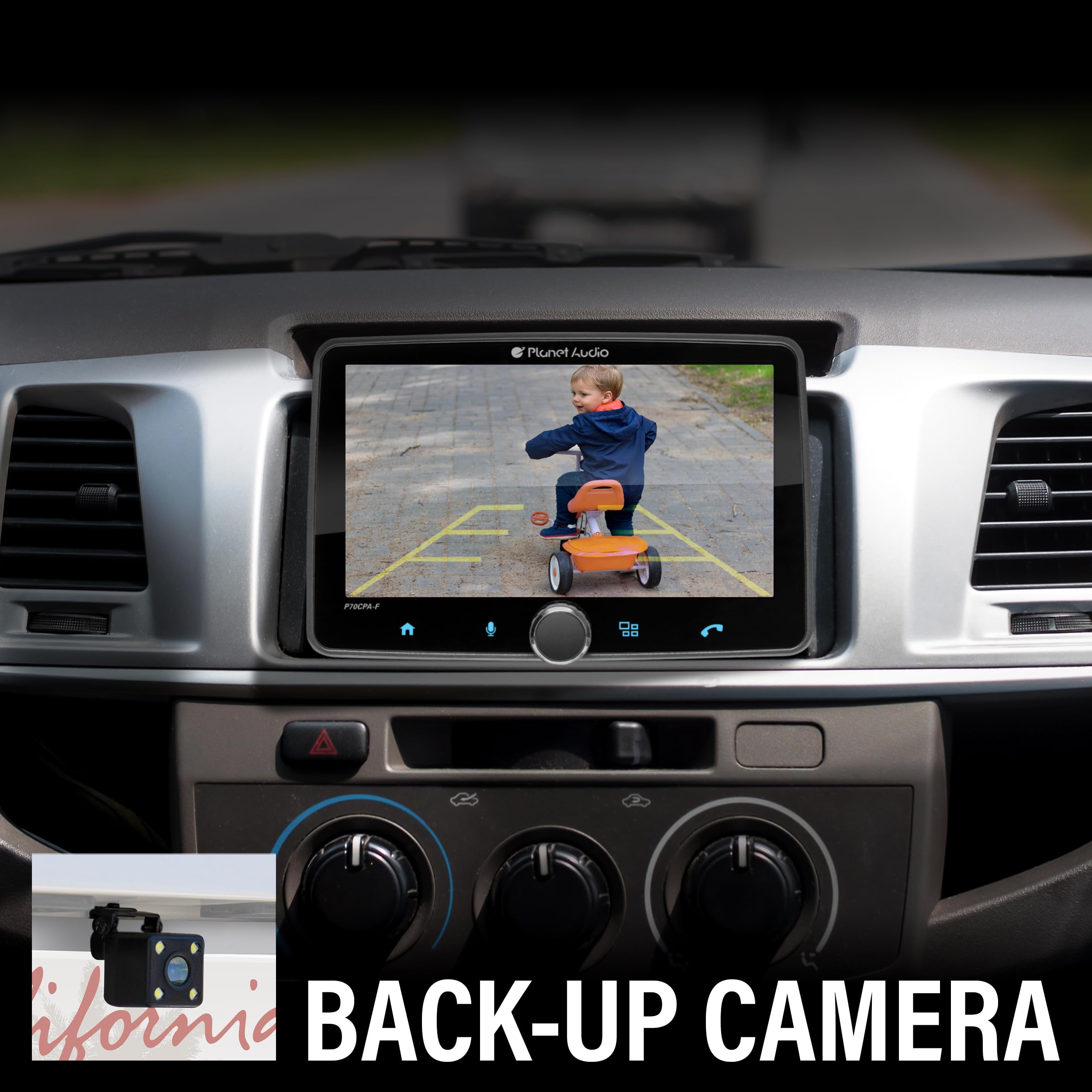 Car Stereo Planet Audio P70CPA-CF - Apple CarPlay, Android Auto, Single Din, 7 Inch Touchscreen, Bluetooth, No CD DVD Player, AM/FM Radio Receiver, Backup Camera